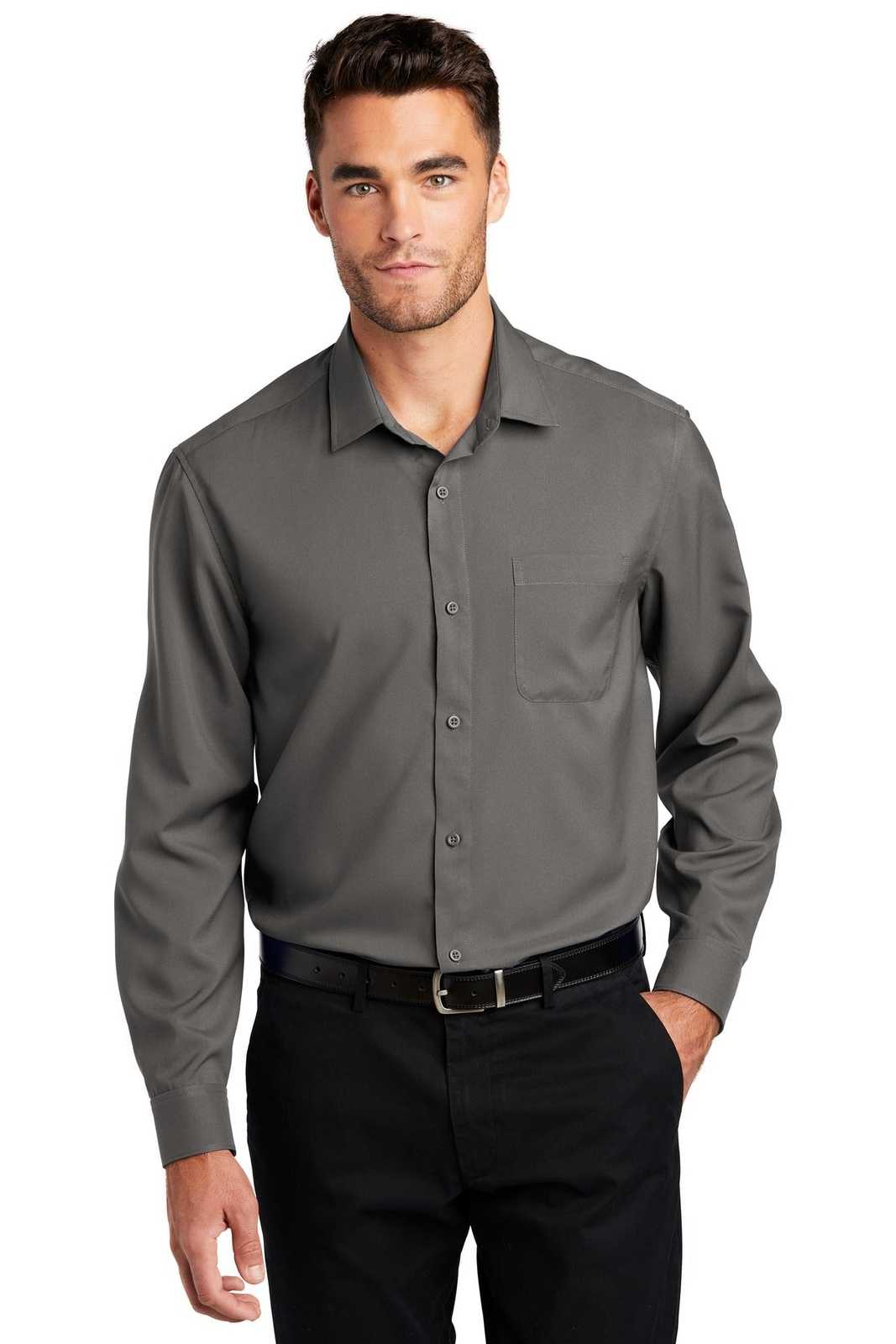 Port Authority W401 Long Sleeve Performance Staff Shirt - Graphite - HIT a Double - 1