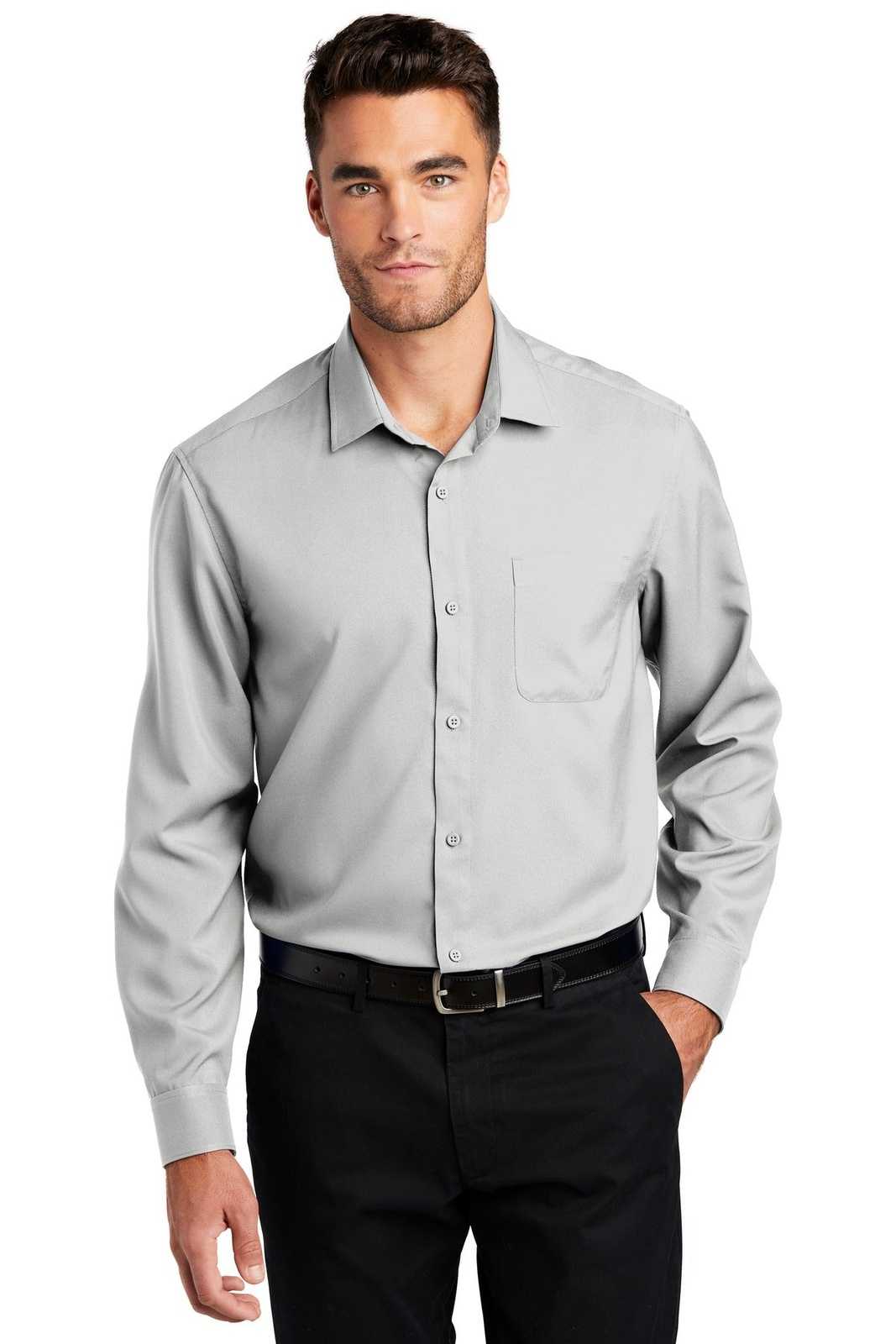 Port Authority W401 Long Sleeve Performance Staff Shirt - Silver - HIT a Double - 1