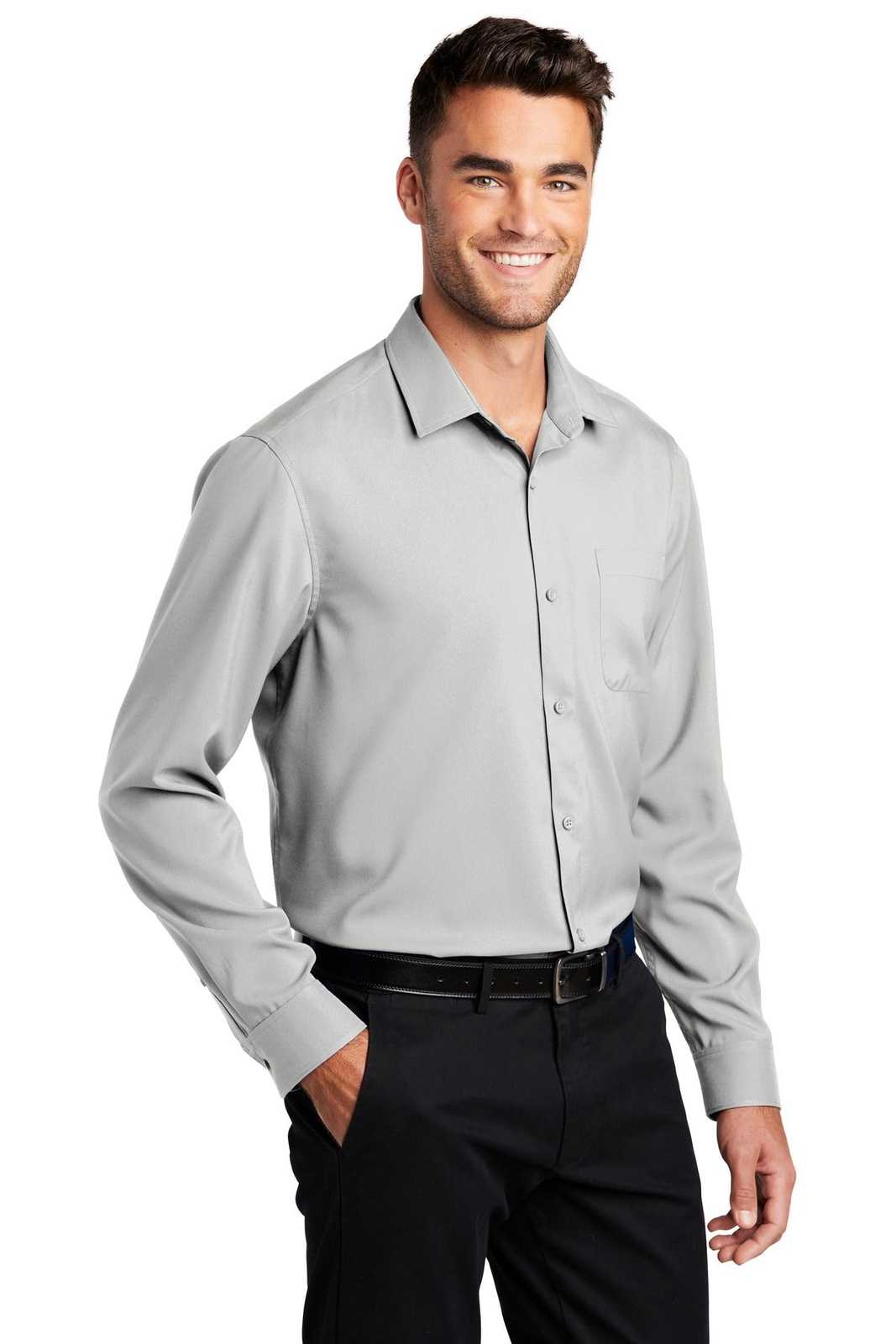 Port Authority W401 Long Sleeve Performance Staff Shirt - Silver - HIT a Double - 4