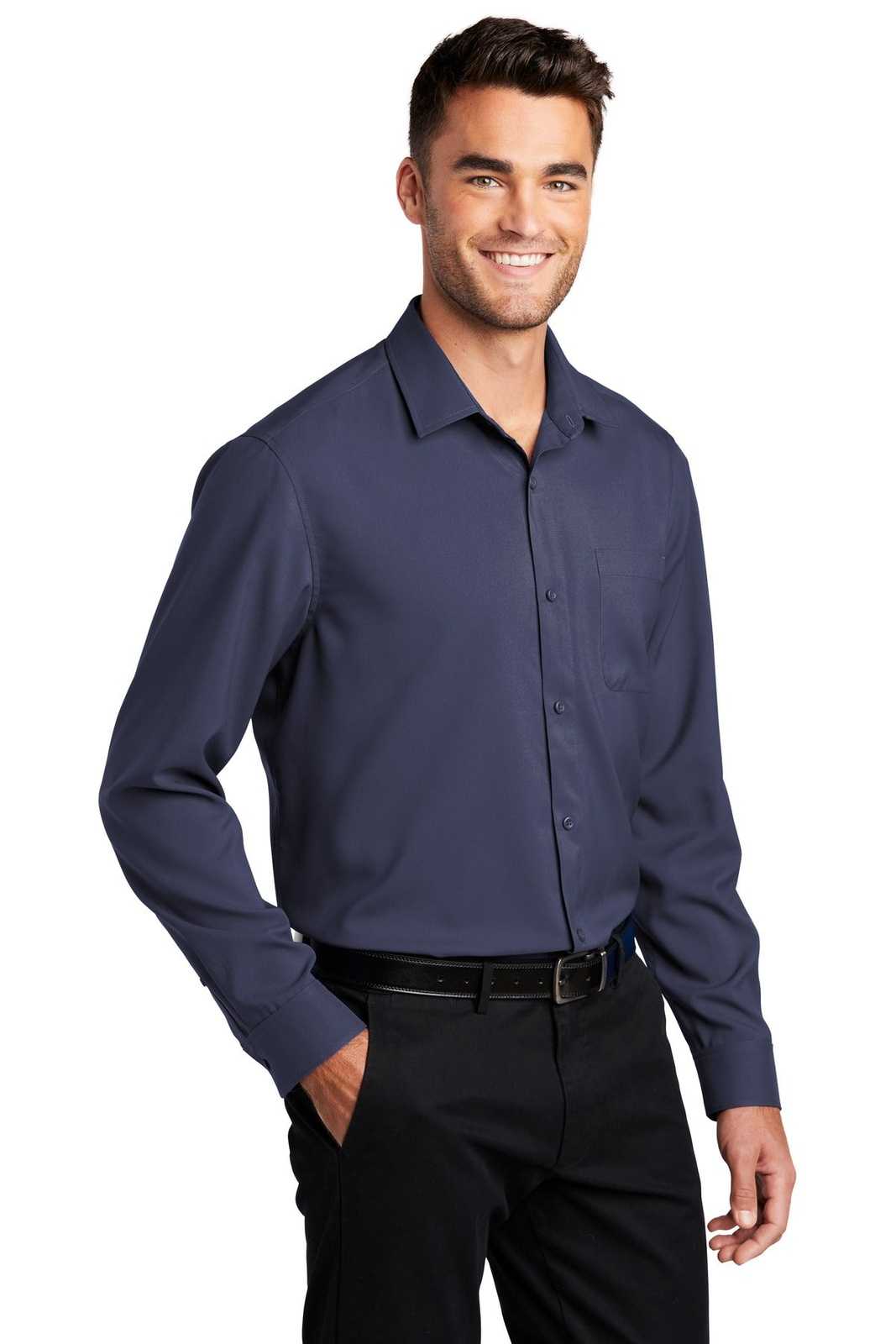 Port Authority W401 Long Sleeve Performance Staff Shirt - True Navy - HIT a Double - 4