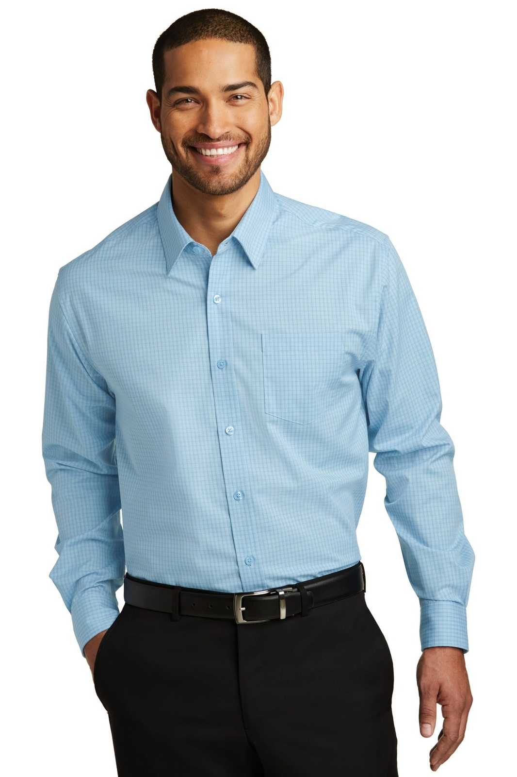 Port Authority W643 Micro Tattersall Easy Care Shirt - Heritage Blue Royal - HIT a Double - 1