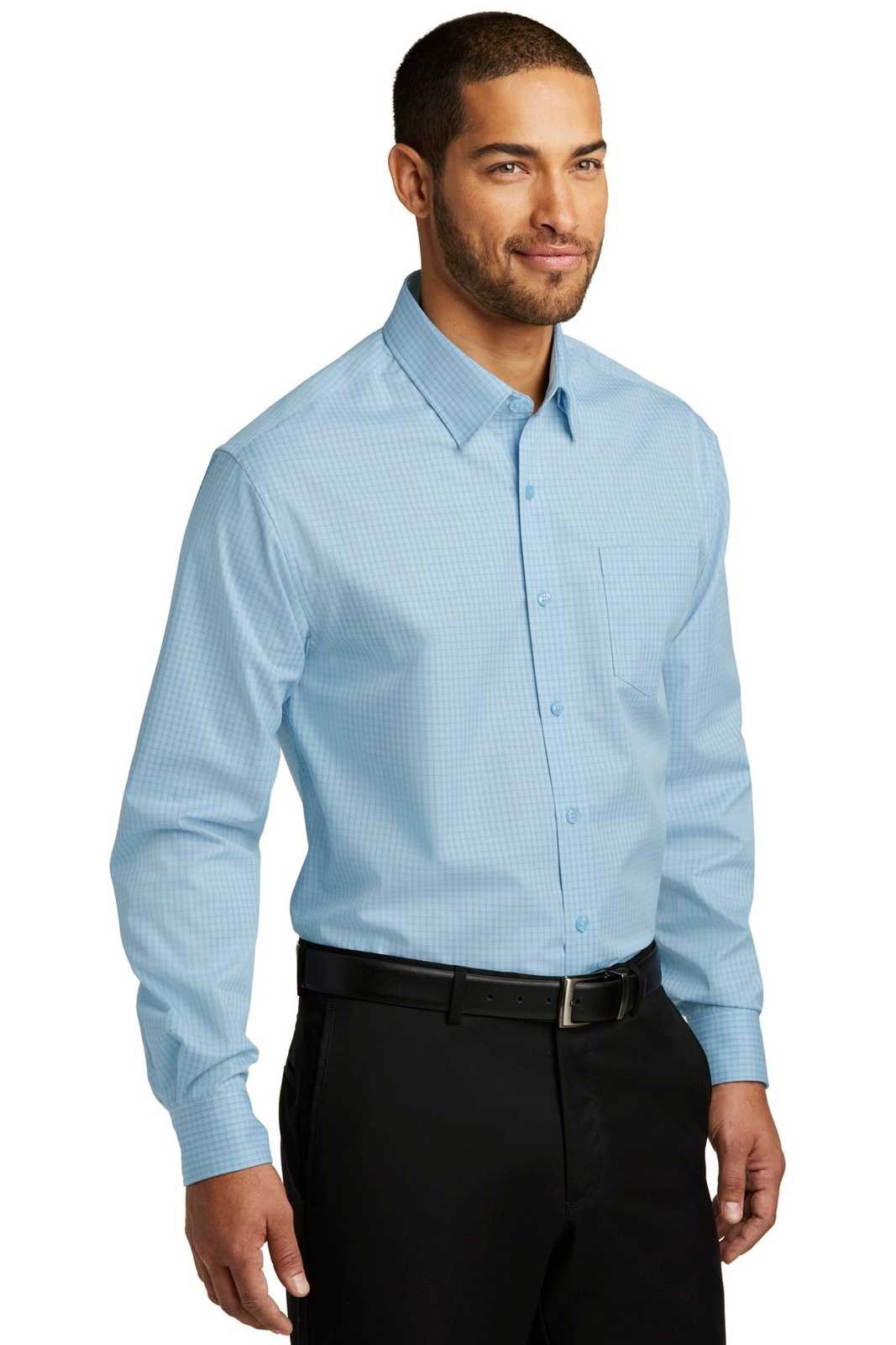 Port Authority W643 Micro Tattersall Easy Care Shirt - Heritage Blue Royal - HIT a Double - 4