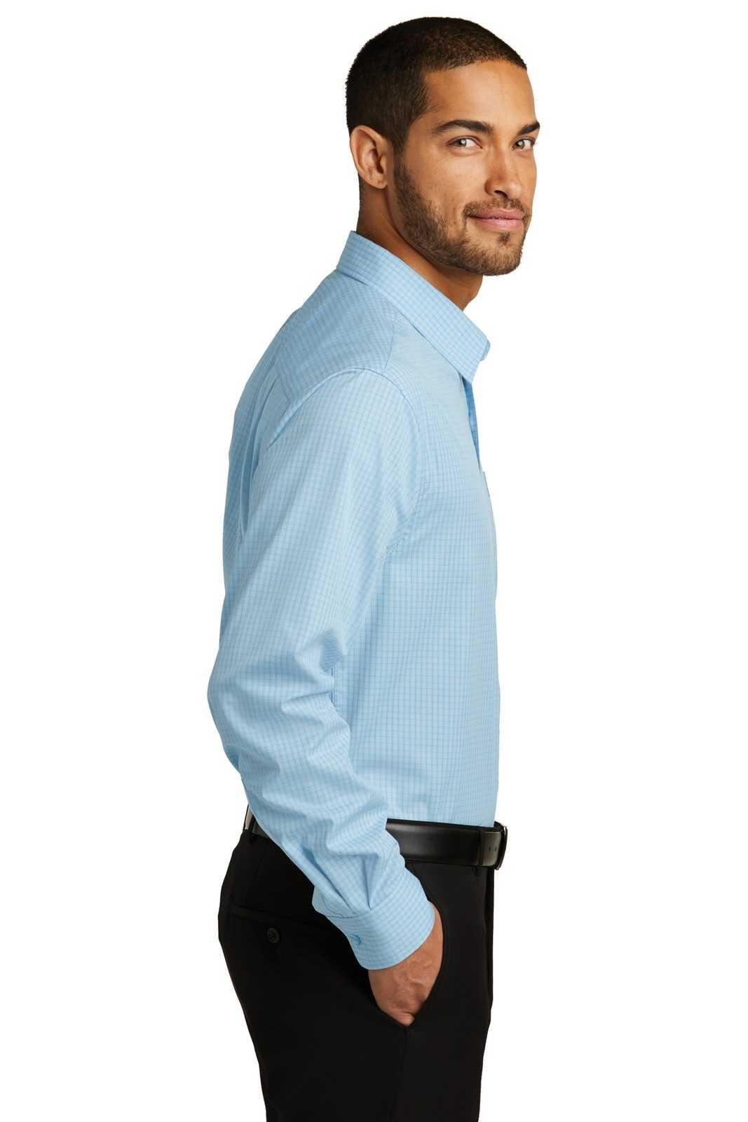 Port Authority W643 Micro Tattersall Easy Care Shirt - Heritage Blue Royal - HIT a Double - 3