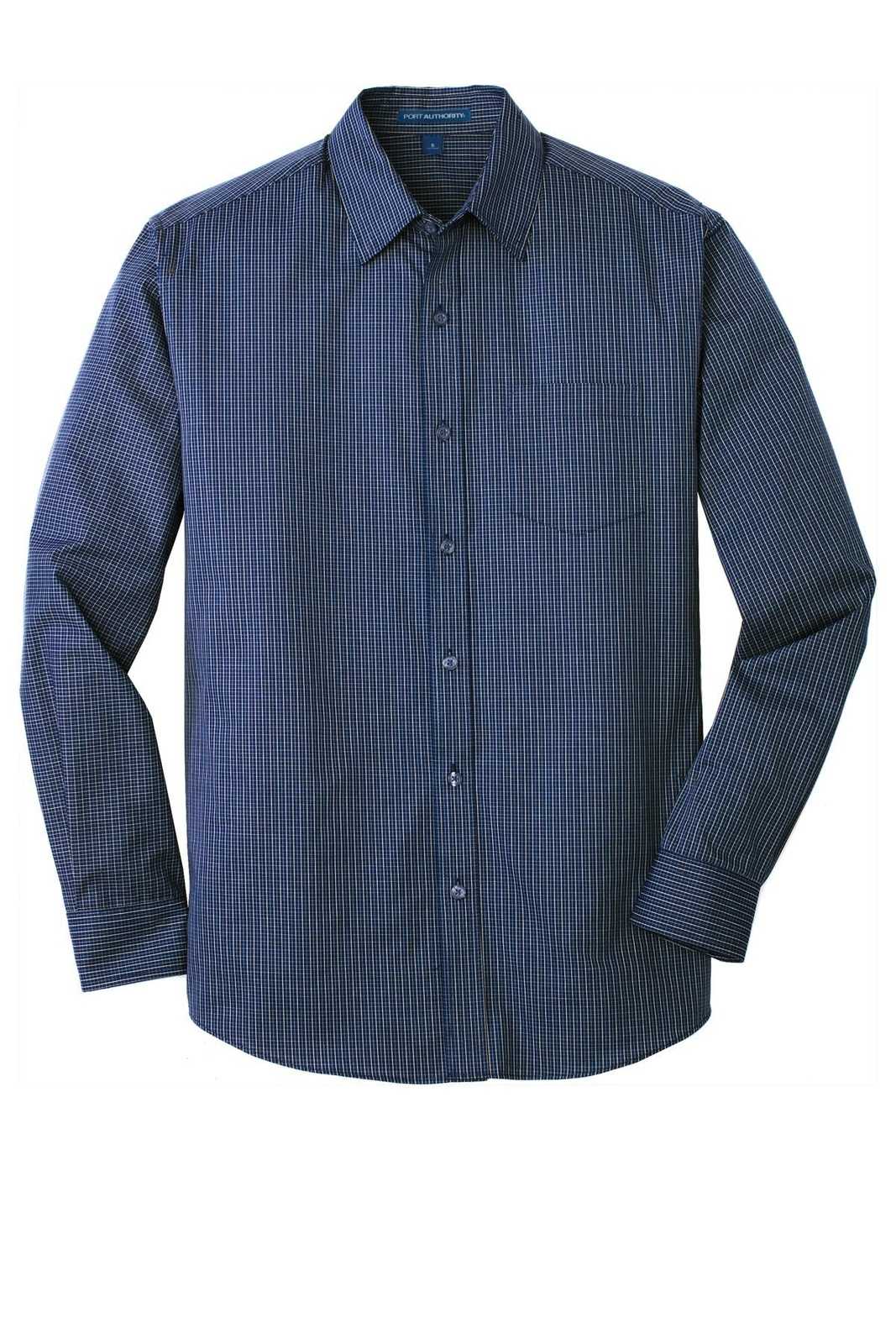 Port Authority W643 Micro Tattersall Easy Care Shirt - Navy Heritage Blue - HIT a Double - 5