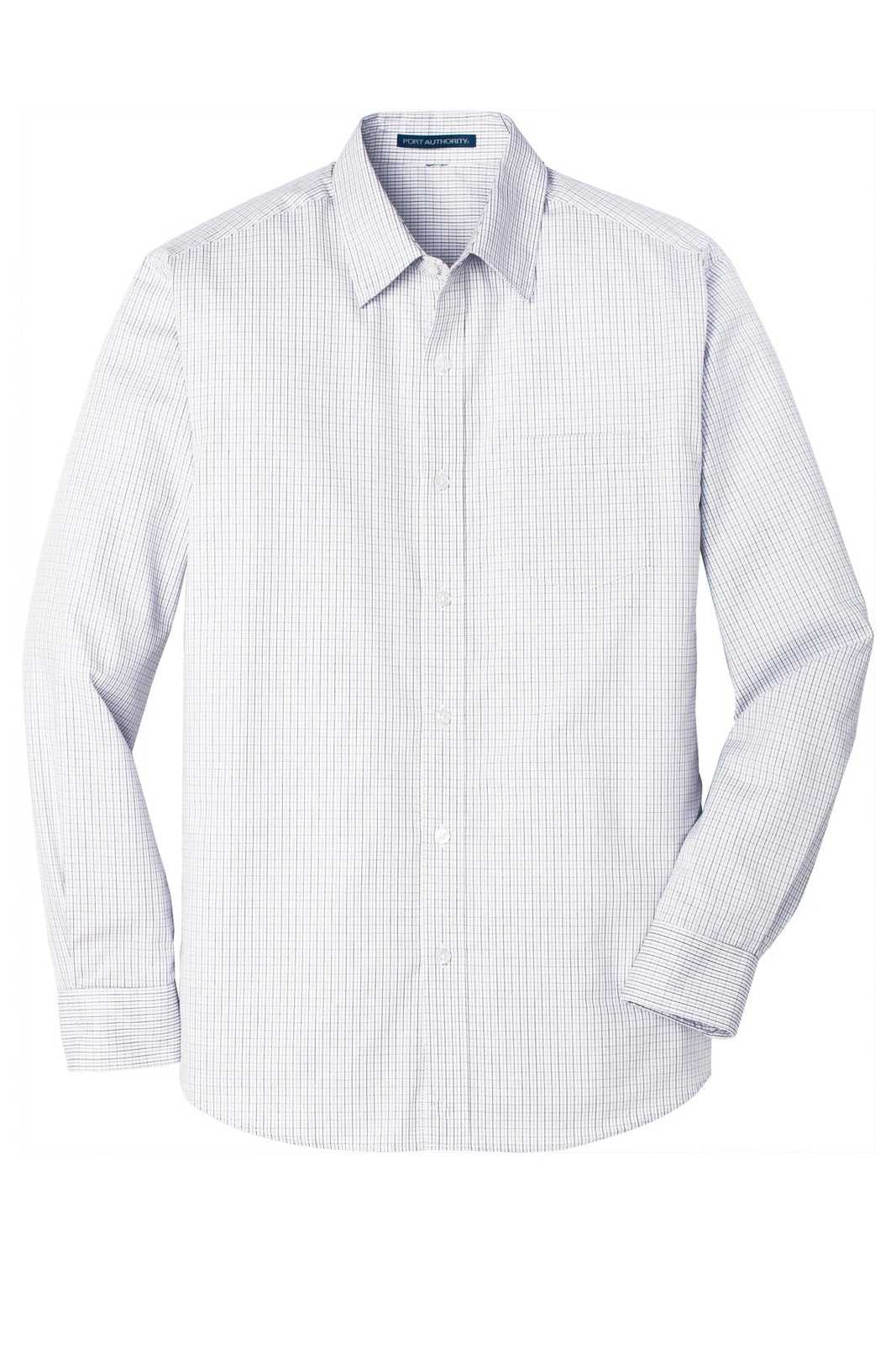 Port Authority W643 Micro Tattersall Easy Care Shirt - White Dark Gray - HIT a Double - 5