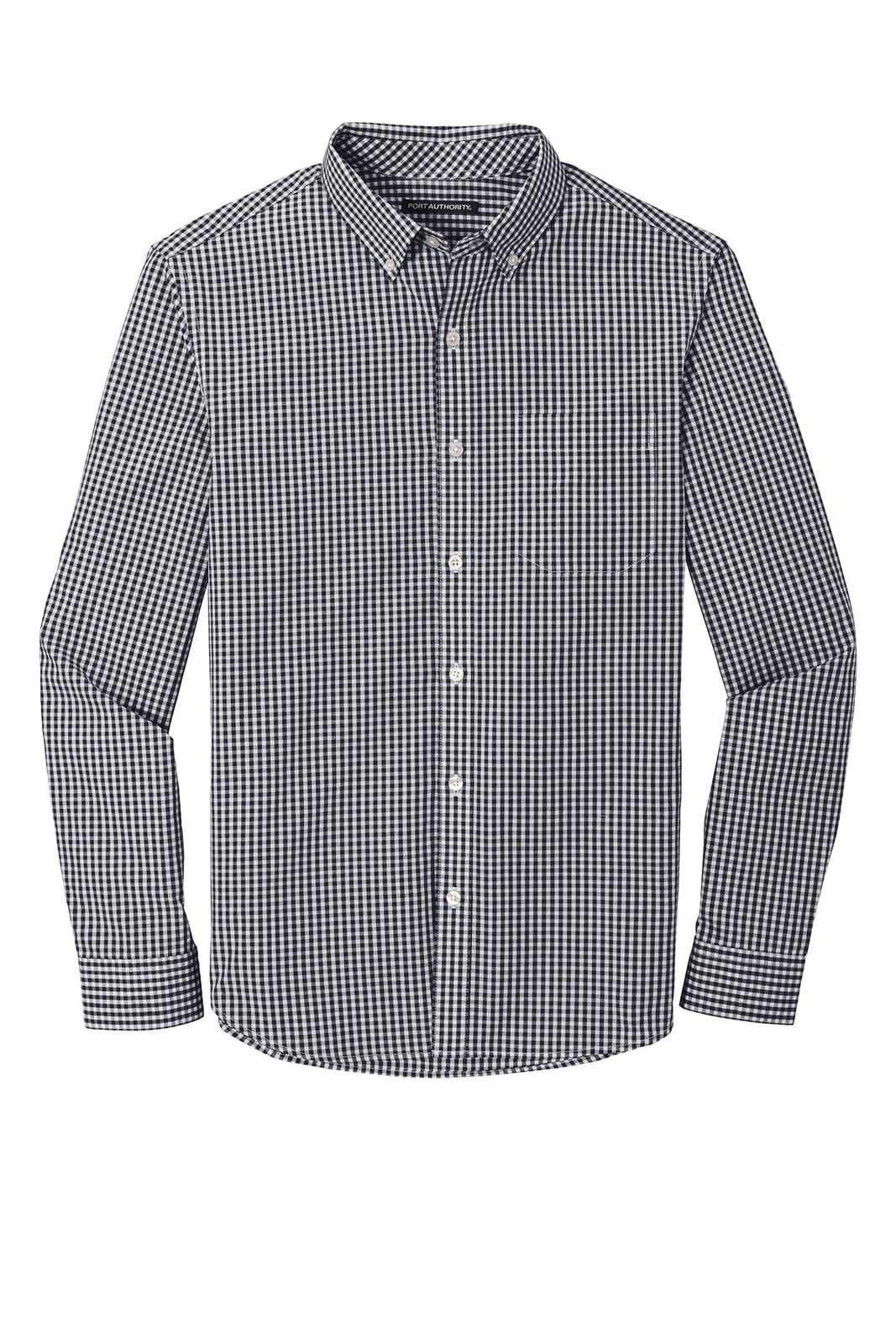 Port Authority W644 Broadcloth Gingham Easy Care Shirt - Black White - HIT a Double - 5