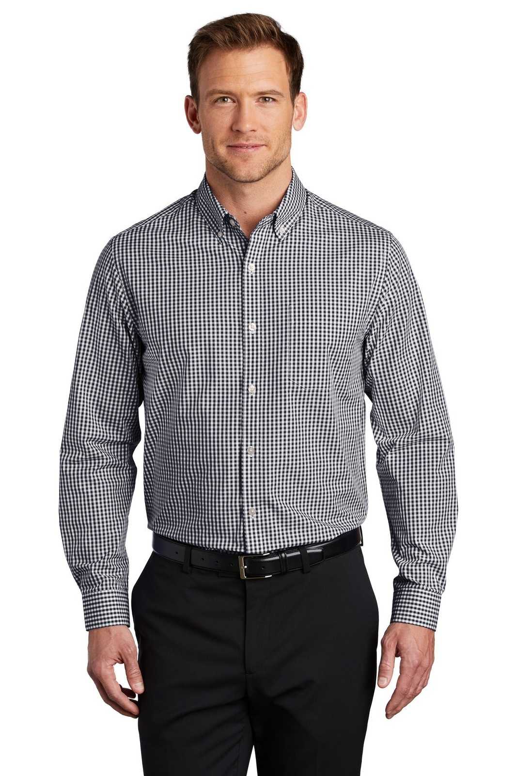 Port Authority W644 Broadcloth Gingham Easy Care Shirt - Black White - HIT a Double - 1
