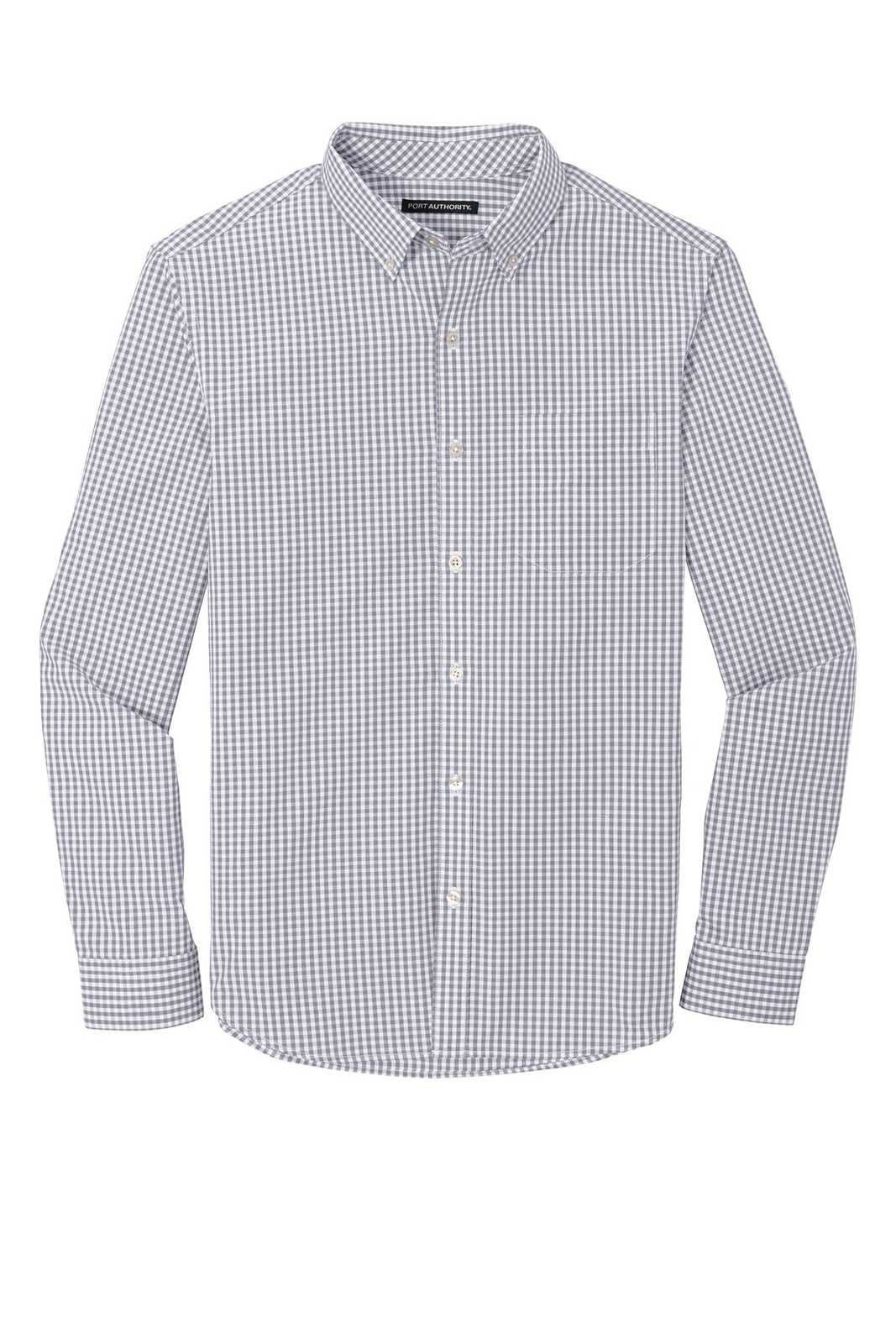 Port Authority W644 Broadcloth Gingham Easy Care Shirt - Gusty Gray White - HIT a Double - 5