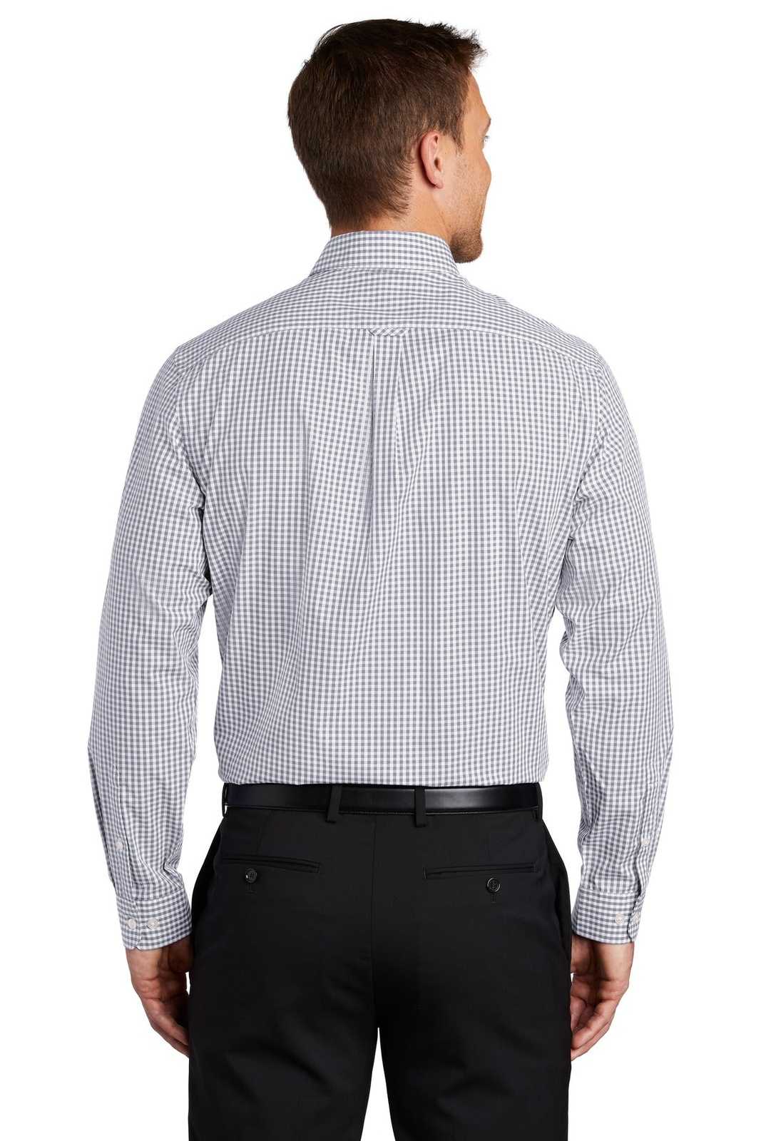 Port Authority W644 Broadcloth Gingham Easy Care Shirt - Gusty Gray White - HIT a Double - 2