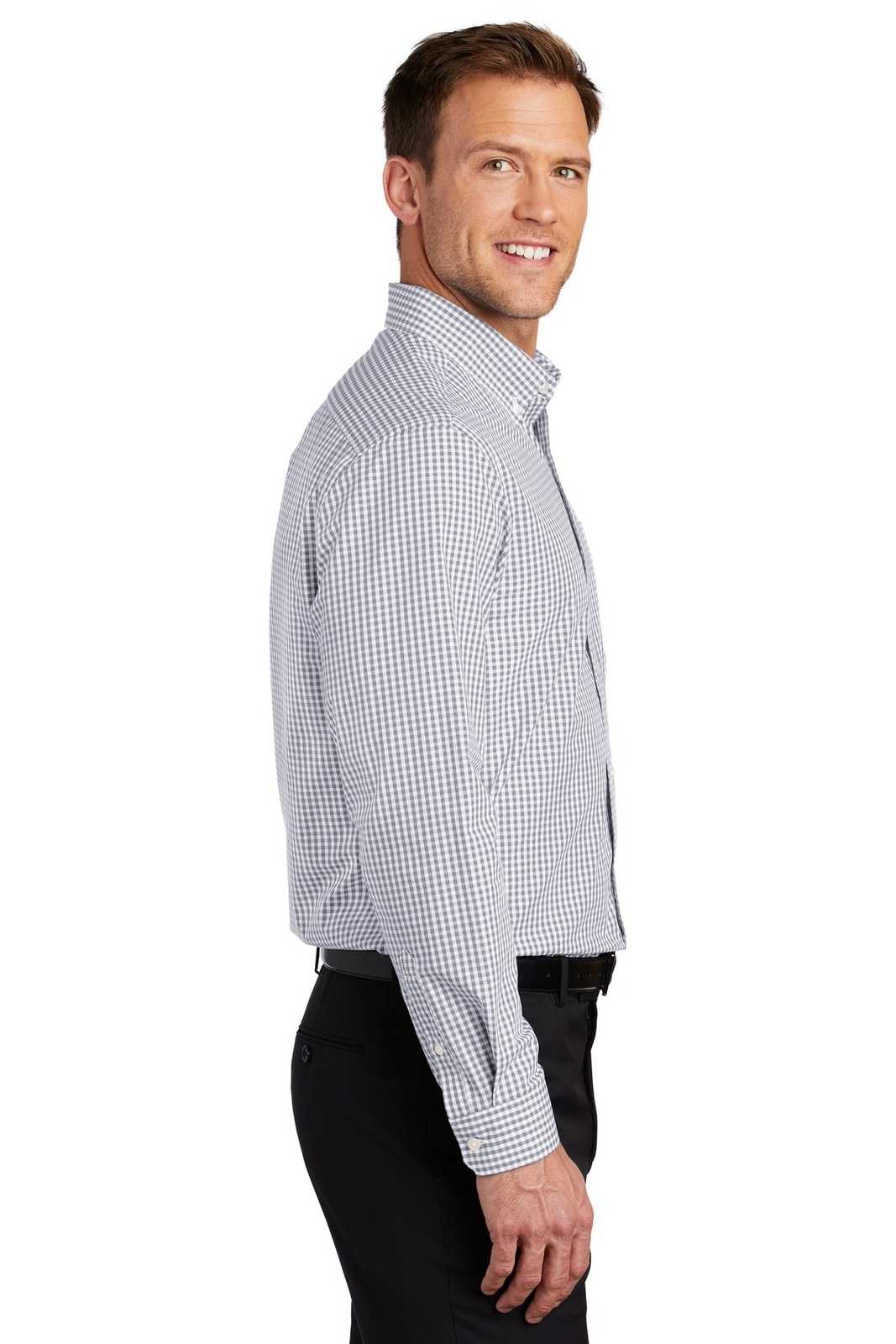 Port Authority W644 Broadcloth Gingham Easy Care Shirt - Gusty Gray White - HIT a Double - 3