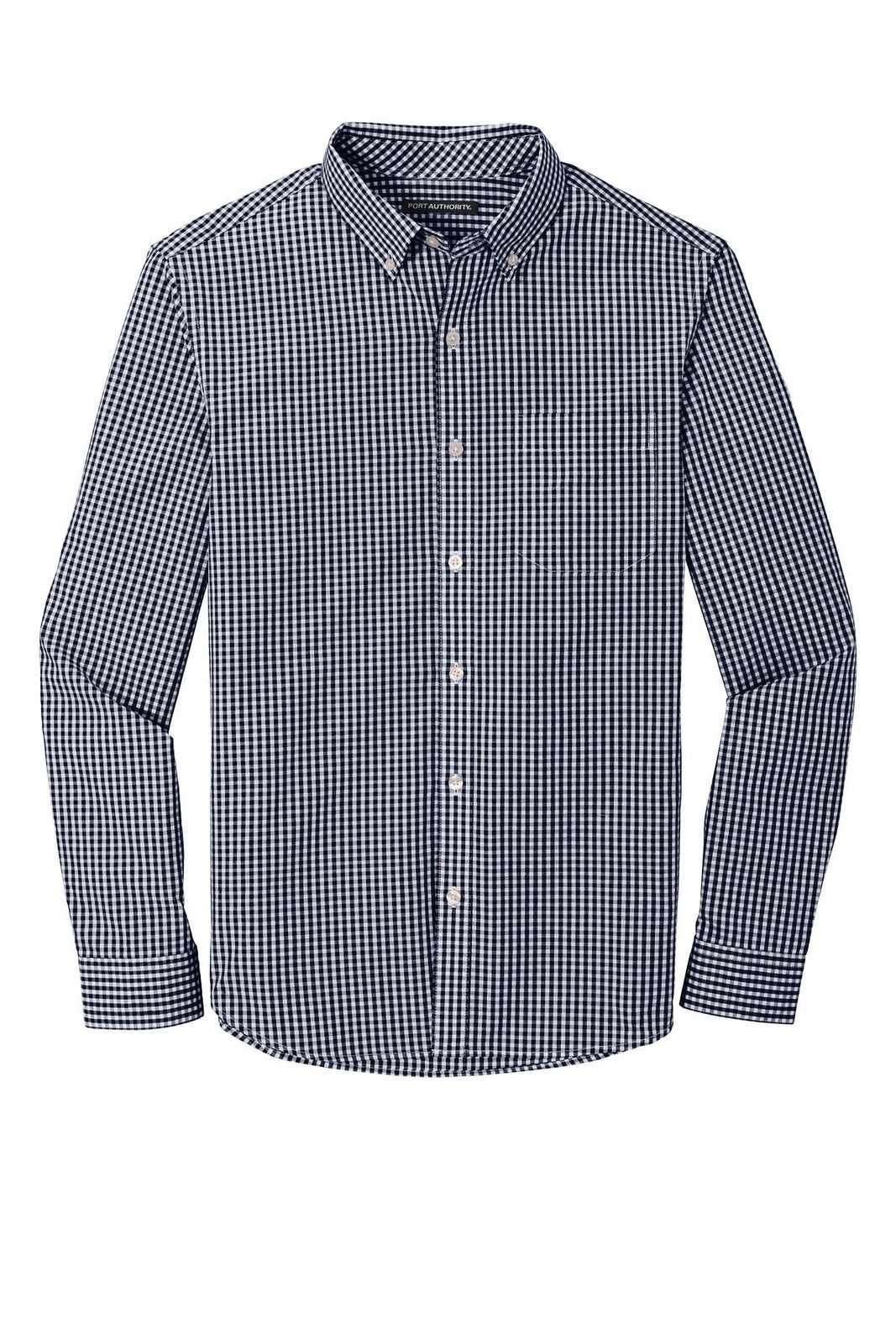 Port Authority W644 Broadcloth Gingham Easy Care Shirt - True Navy White - HIT a Double - 5