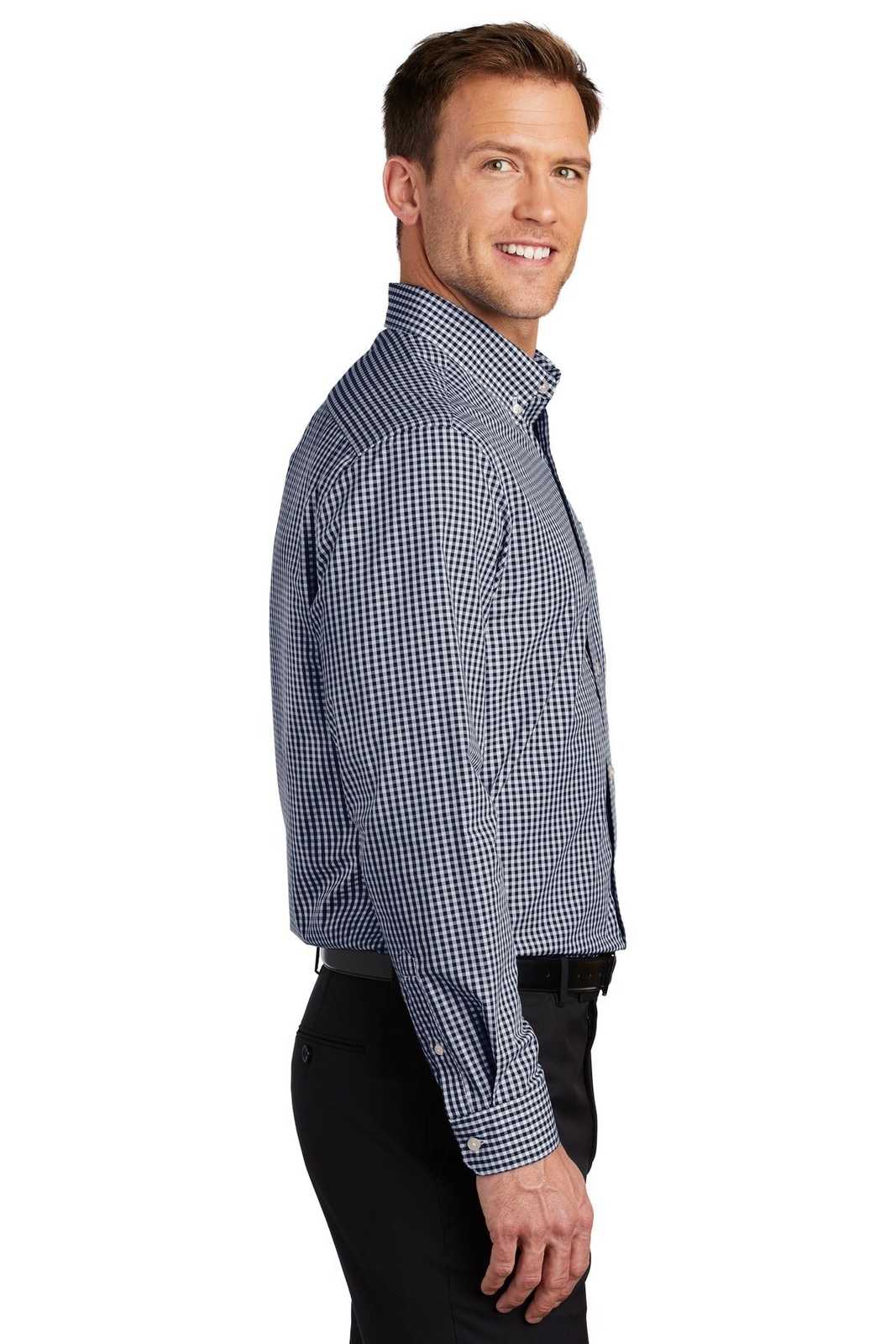 Port Authority W644 Broadcloth Gingham Easy Care Shirt - True Navy White - HIT a Double - 3