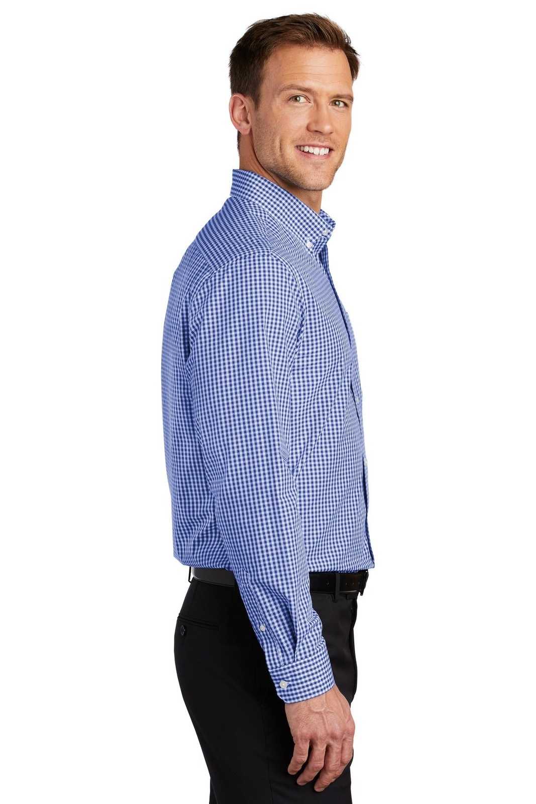 Port Authority W644 Broadcloth Gingham Easy Care Shirt - True Royal White - HIT a Double - 3