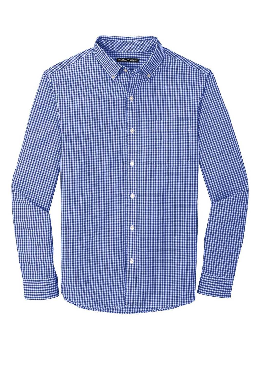 Port Authority W644 Broadcloth Gingham Easy Care Shirt - True Royal White - HIT a Double - 5