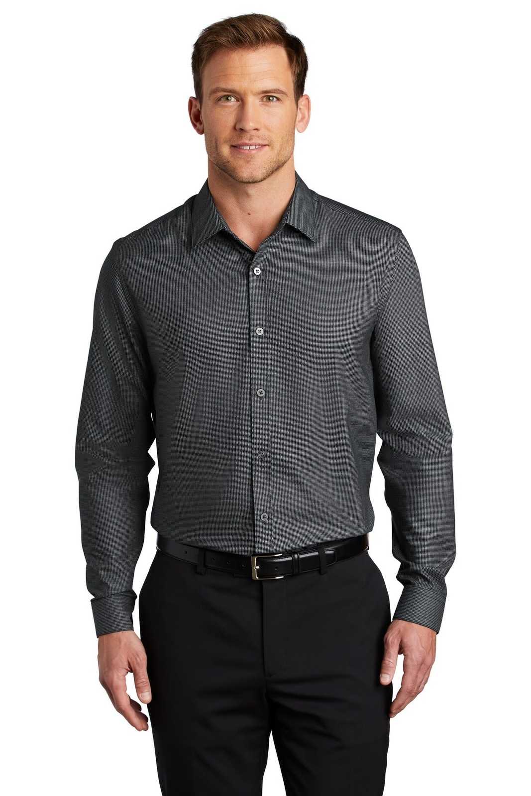 Port Authority W645 Pincheck Easy Care Shirt - Black Gray Steel - HIT a Double - 1