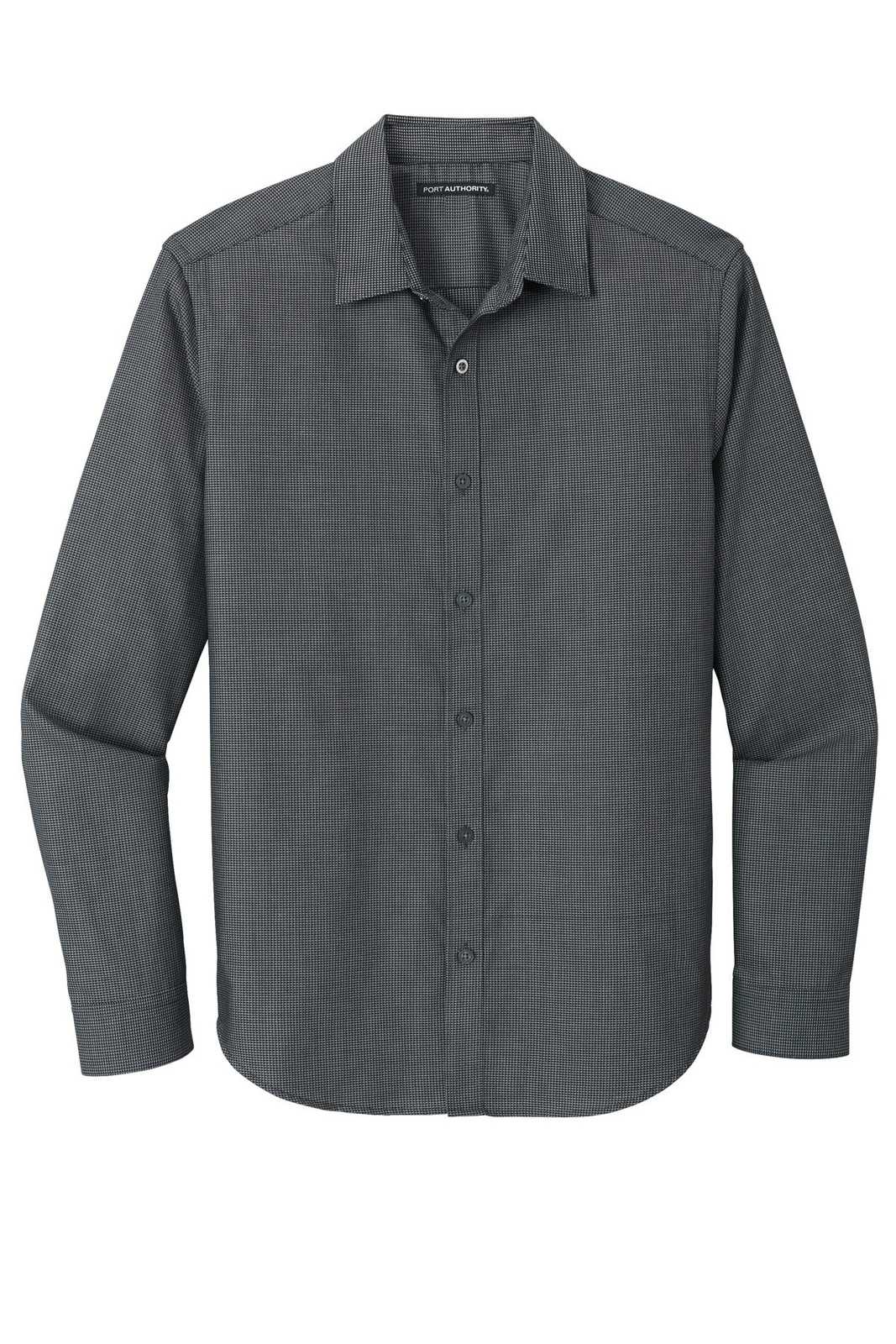 Port Authority W645 Pincheck Easy Care Shirt - Black Gray Steel - HIT a Double - 5