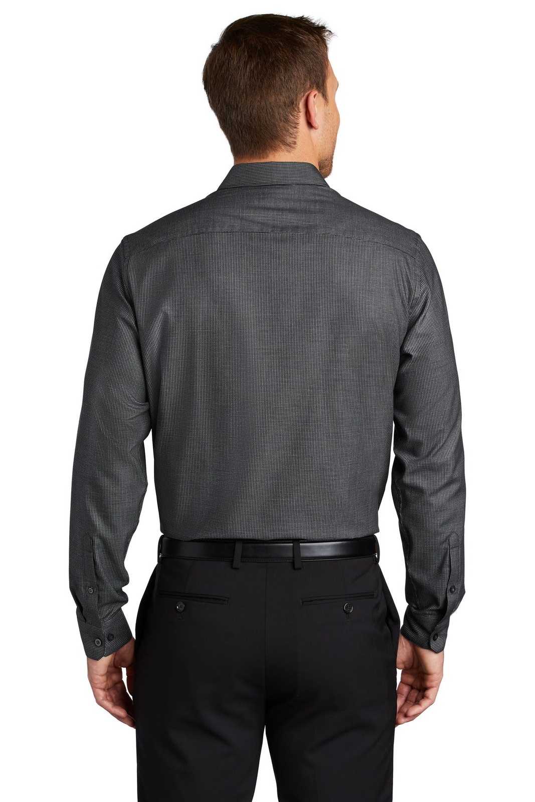 Port Authority W645 Pincheck Easy Care Shirt - Black Gray Steel - HIT a Double - 2