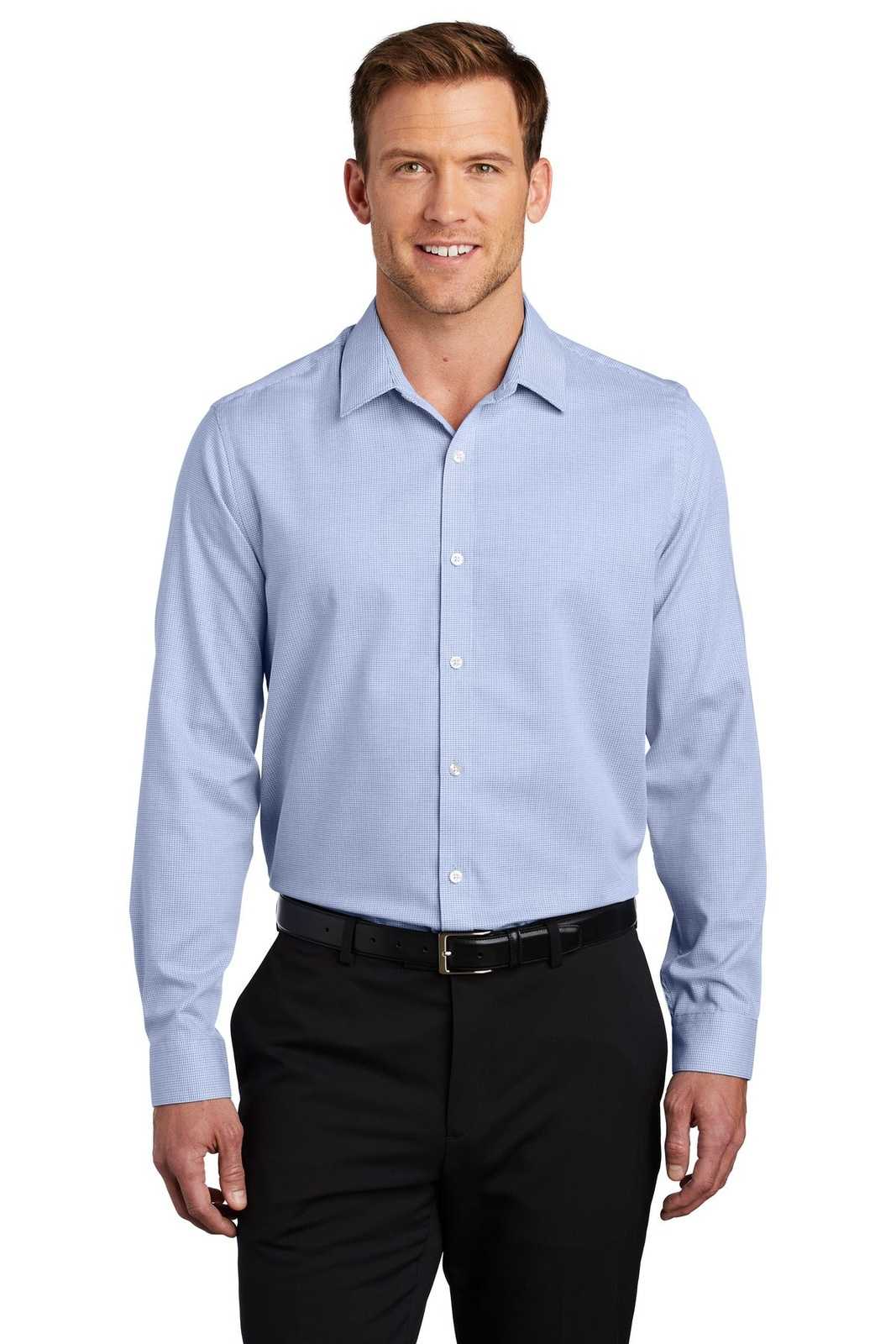 Port Authority W645 Pincheck Easy Care Shirt - Blue Horizon White - HIT a Double - 1