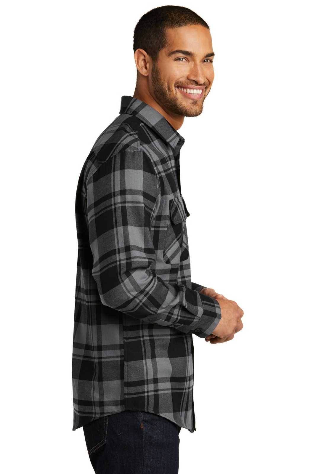 Port Authority W668 Plaid Flannel Shirt - Gray Black - HIT a Double - 3