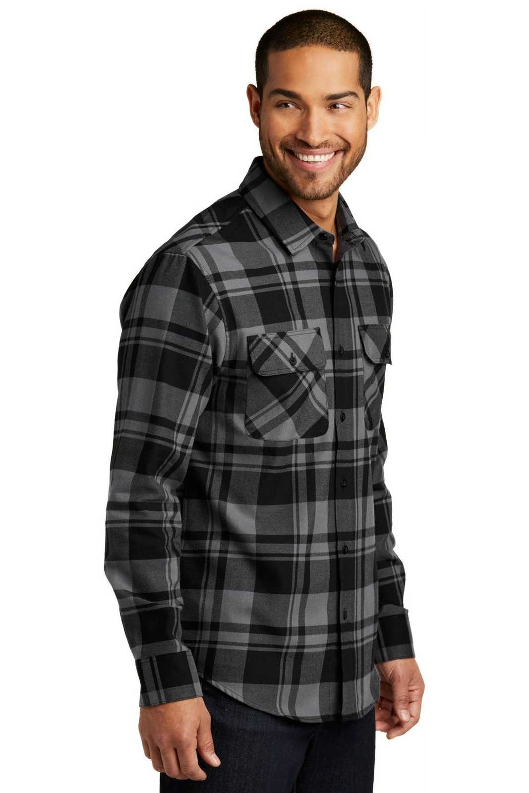 Port Authority W668 Plaid Flannel Shirt - Gray Black - HIT a Double - 4