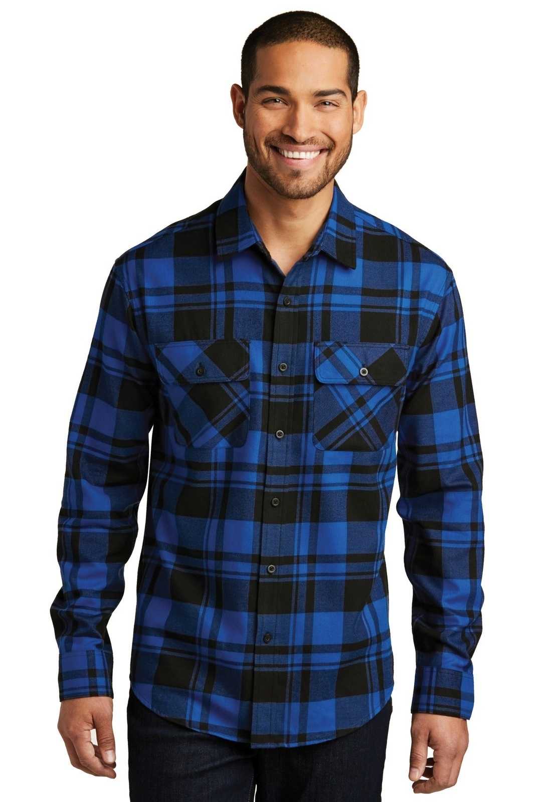 Port Authority W668 Plaid Flannel Shirt - Royal Black - HIT a Double - 1