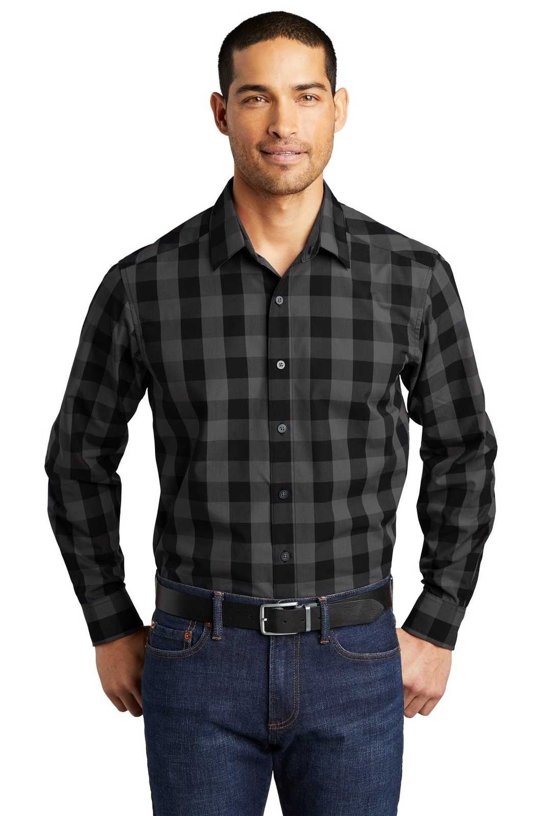 Port Authority W670 Everyday Plaid Shirt - Black - HIT a Double - 1