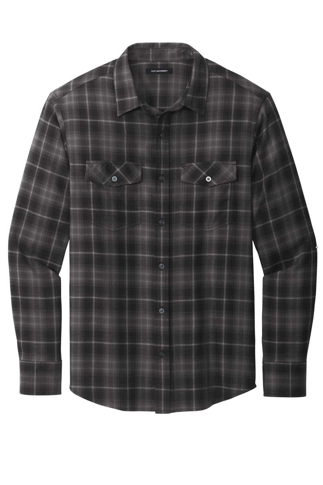 Port Authority W672 Long Sleeve Ombre Plaid Shirt - Deep Black - HIT a Double - 1