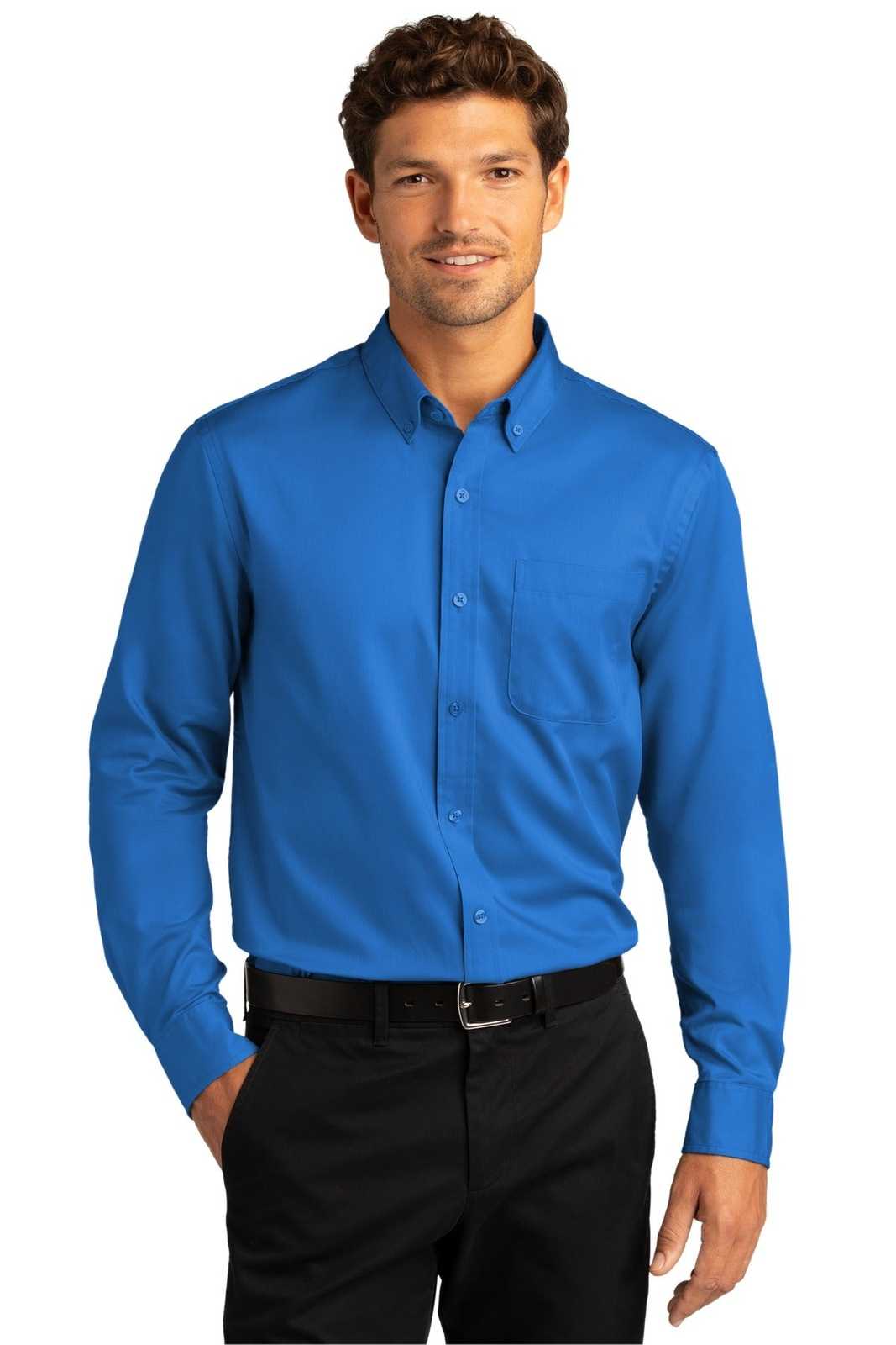 Port Authority W808 Long Sleeve SuperPro React Twill Shirt - Strong Blue - HIT a Double - 1