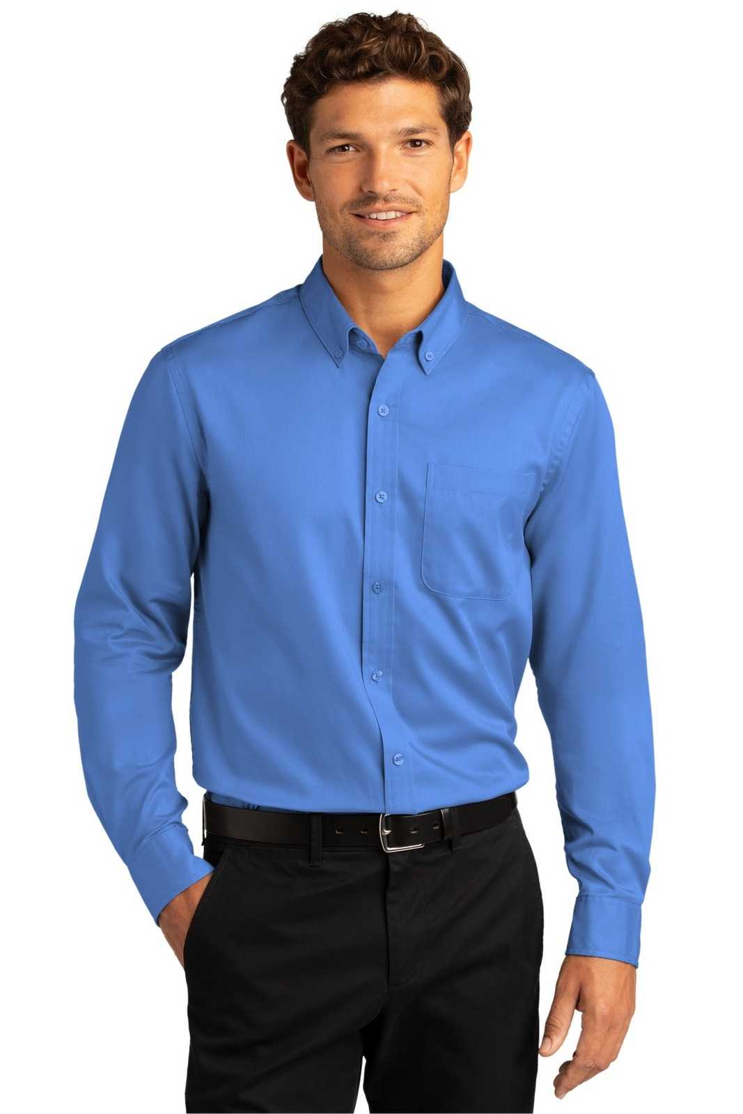 Port Authority W808 Long Sleeve SuperPro React Twill Shirt - Ultramarine Blue - HIT a Double - 1