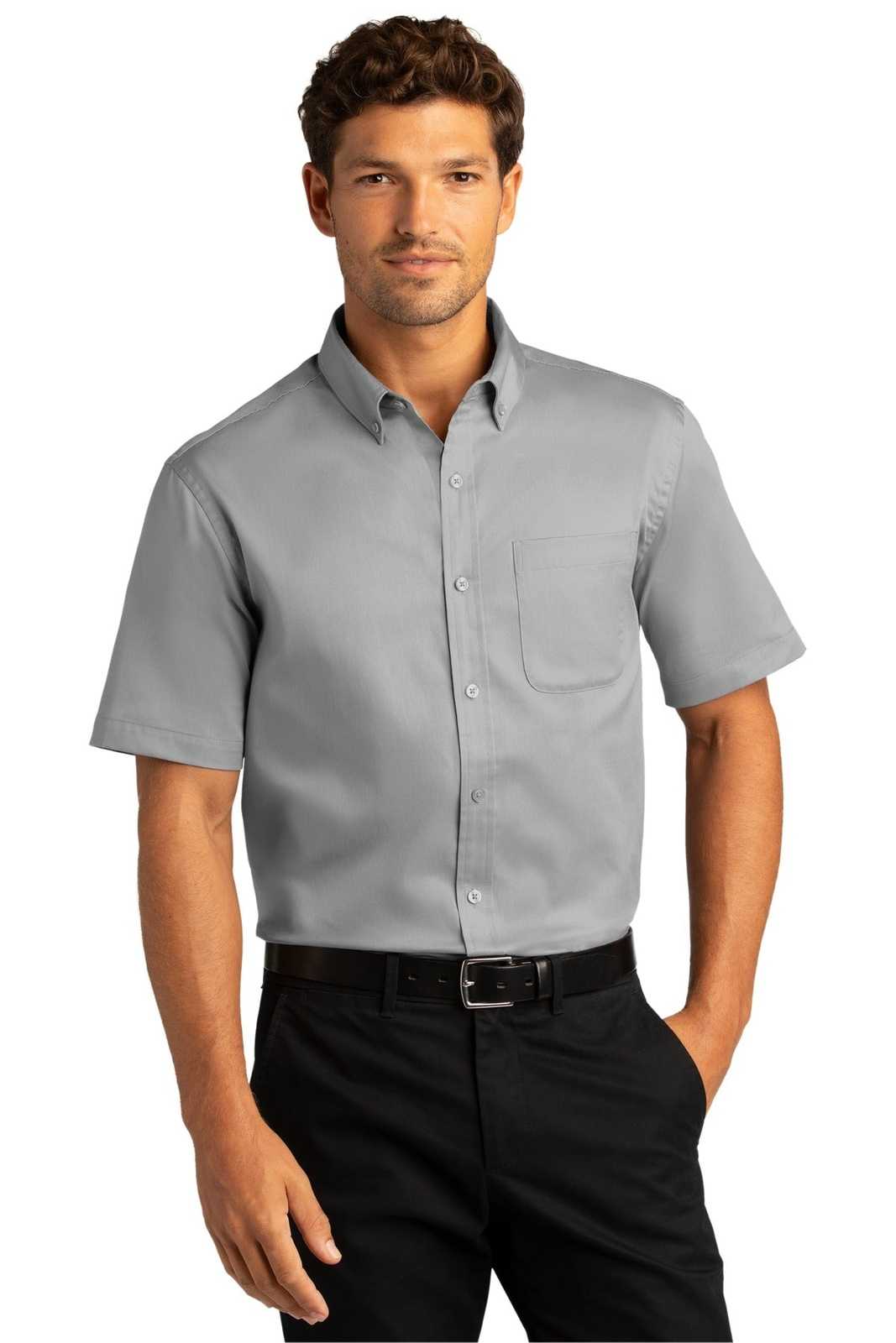 Port Authority W809 Short Sleeve SuperPro React Twill Shirt - Gusty Gray - HIT a Double - 1
