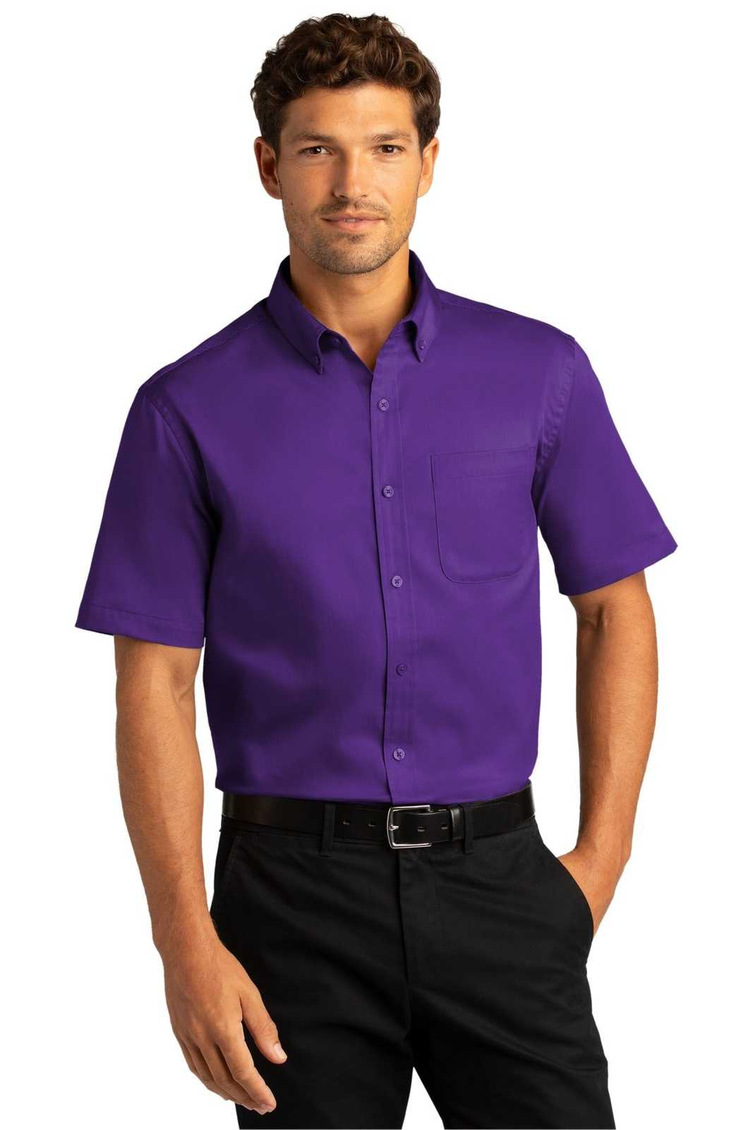 Port Authority W809 Short Sleeve SuperPro React Twill Shirt - Purple - HIT a Double - 1