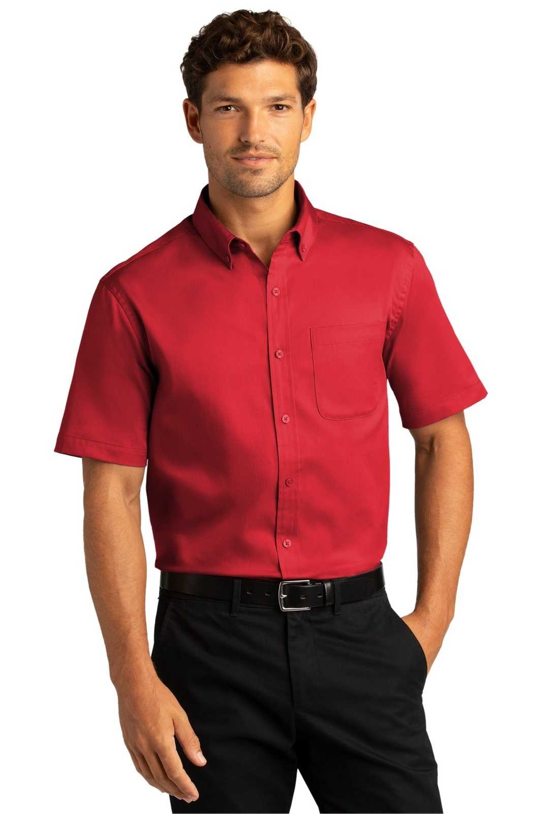 Port Authority W809 Short Sleeve SuperPro React Twill Shirt - Rich Red - HIT a Double - 1