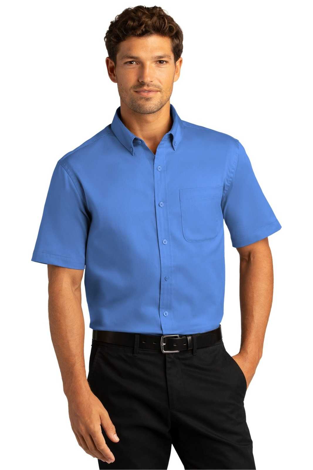 Port Authority W809 Short Sleeve SuperPro React Twill Shirt - Ultramarine Blue - HIT a Double - 1