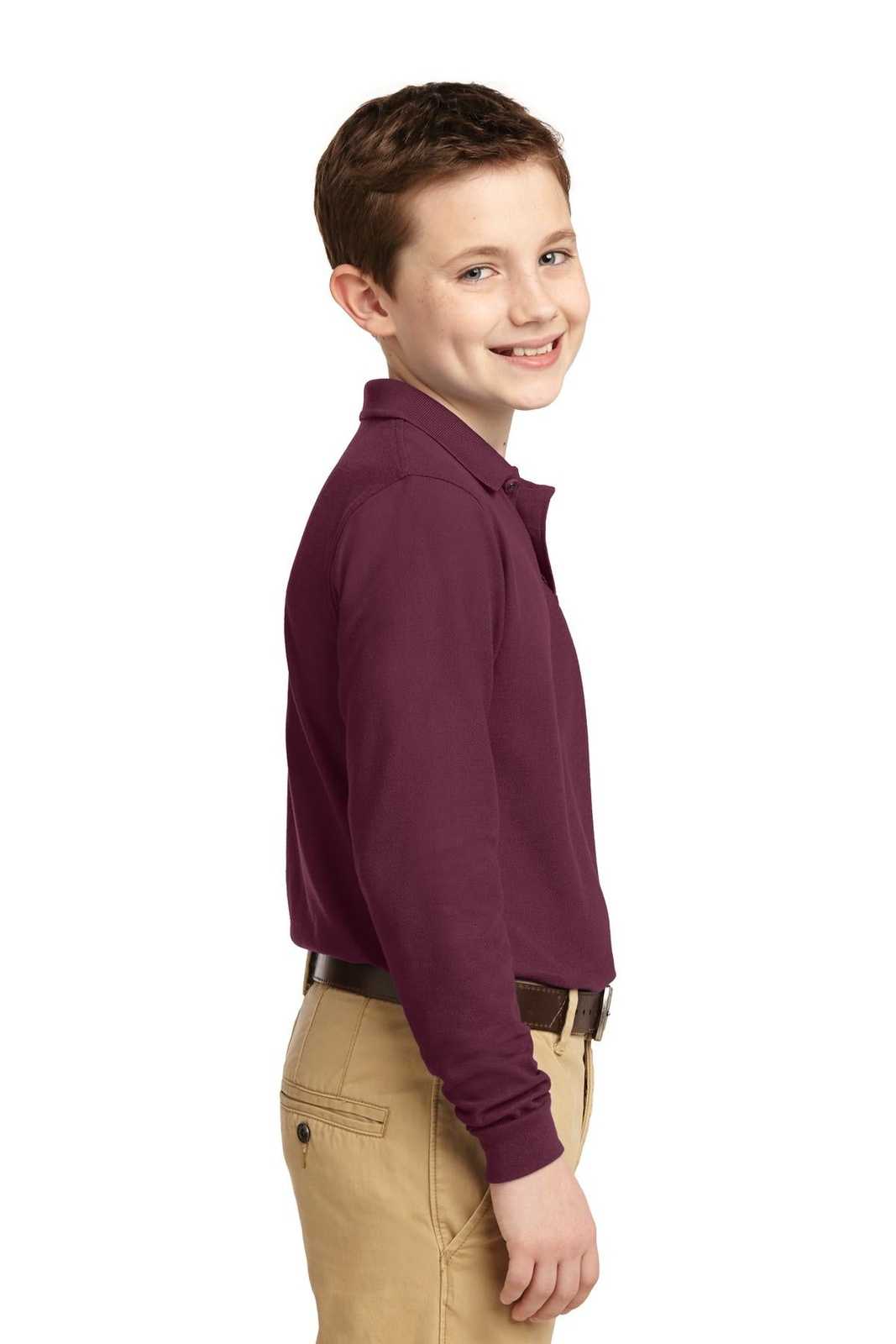 Port Authority Y500LS Youth Long Sleeve Silk Touch Polo - Burgundy - HIT a Double - 3