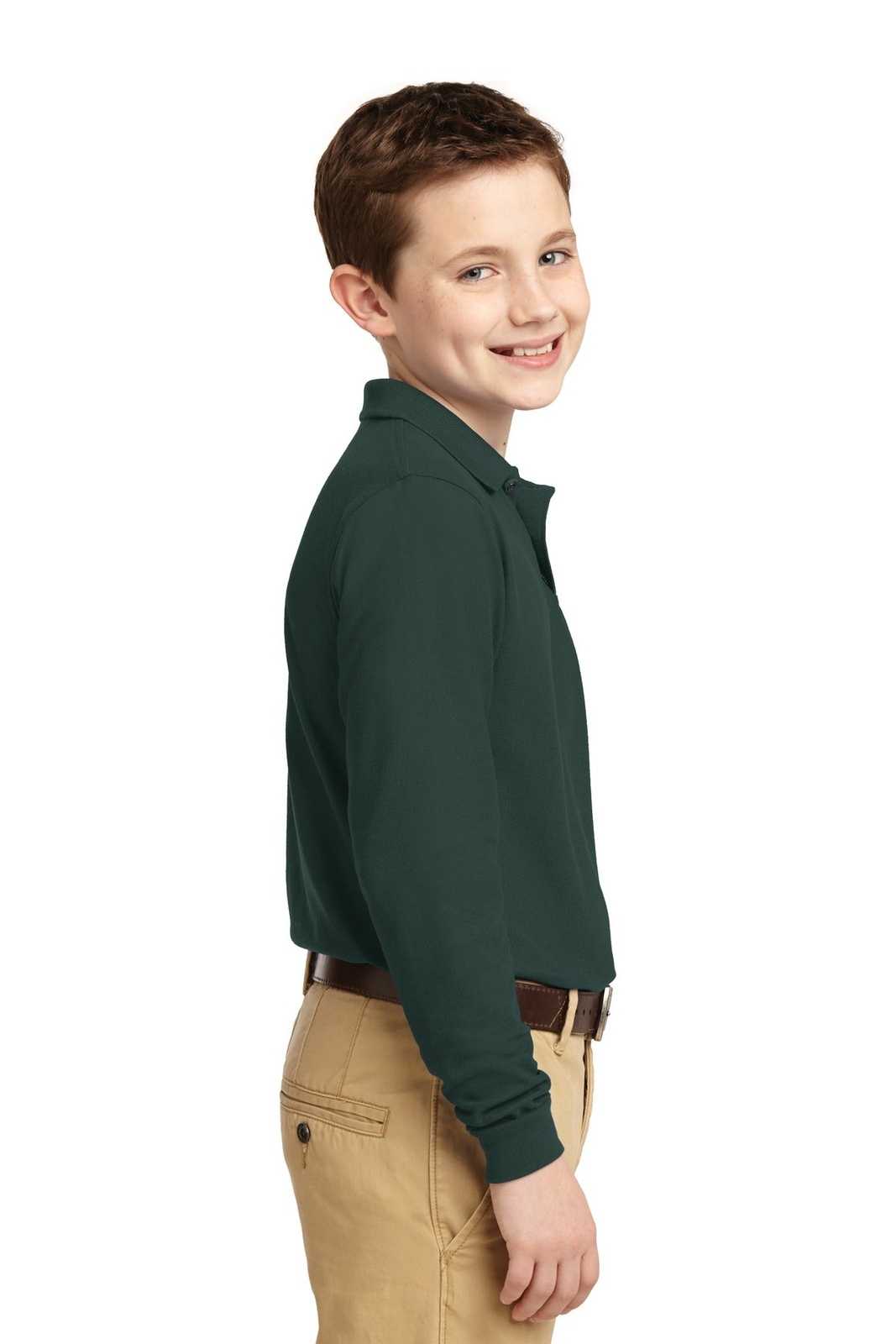 Port Authority Y500LS Youth Long Sleeve Silk Touch Polo - Dark Green - HIT a Double - 3