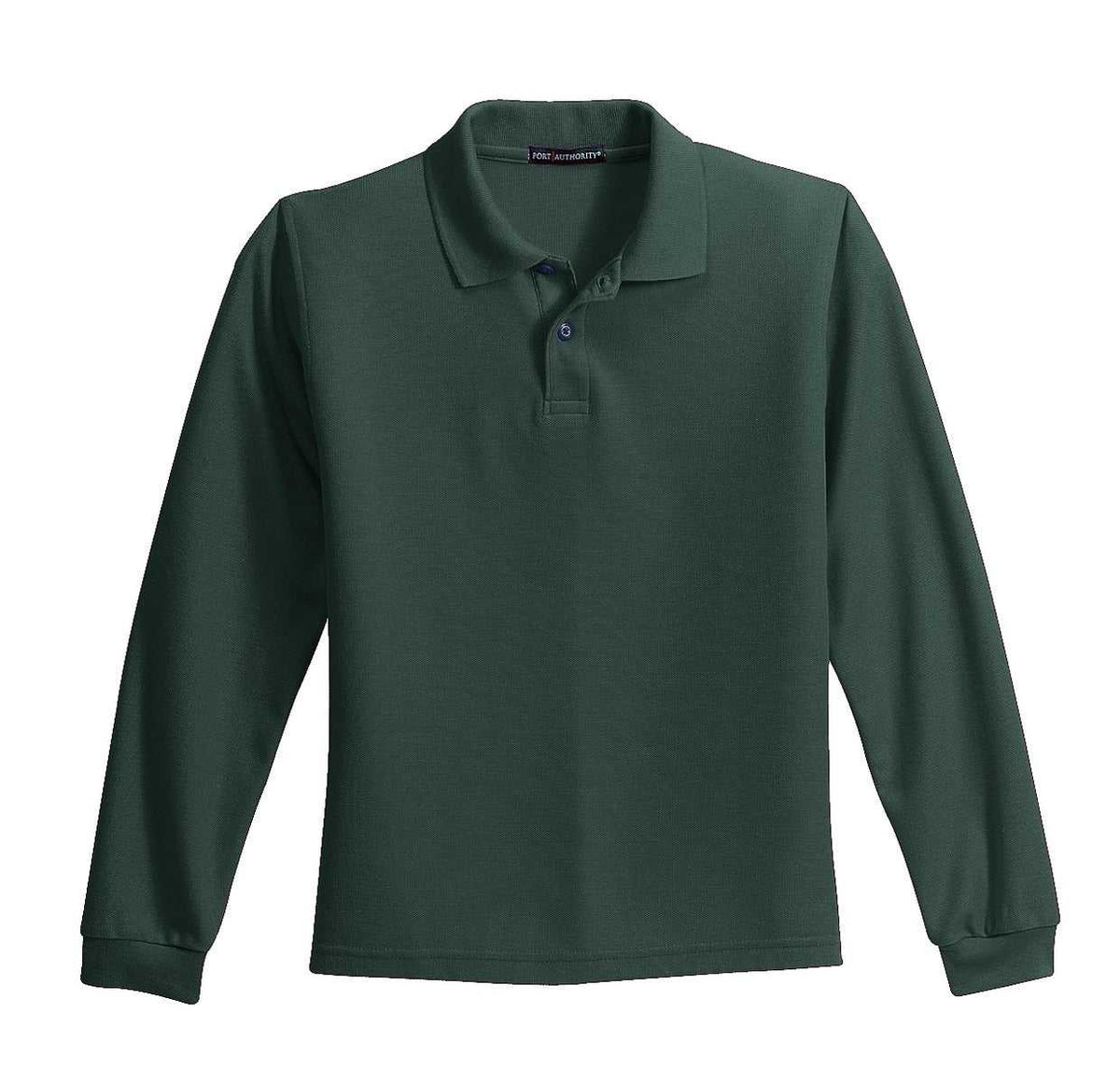 Port Authority Y500LS Youth Long Sleeve Silk Touch Polo - Dark Green - HIT a Double - 5