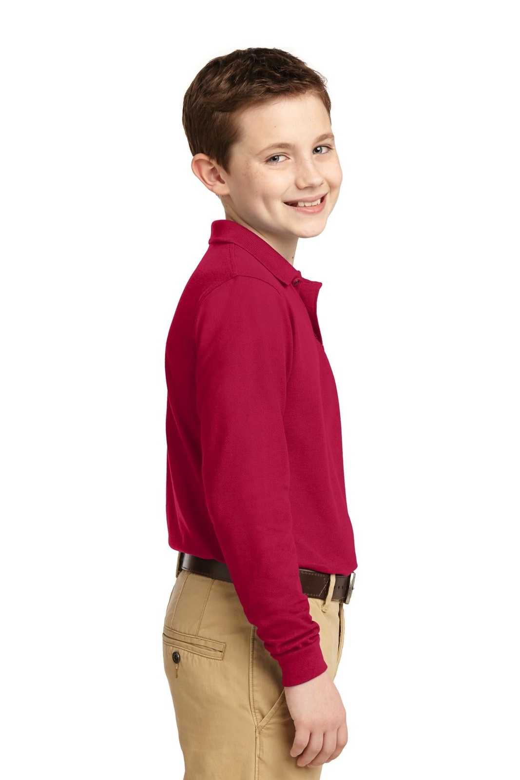 Port Authority Y500LS Youth Long Sleeve Silk Touch Polo - Red - HIT a Double - 3