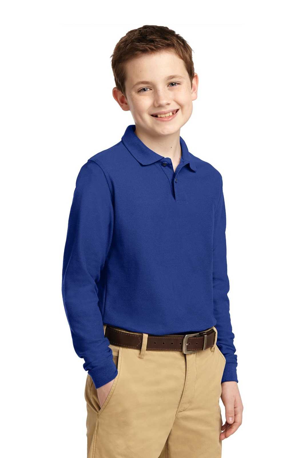 Port Authority Y500LS Youth Long Sleeve Silk Touch Polo - Royal - HIT a Double - 4