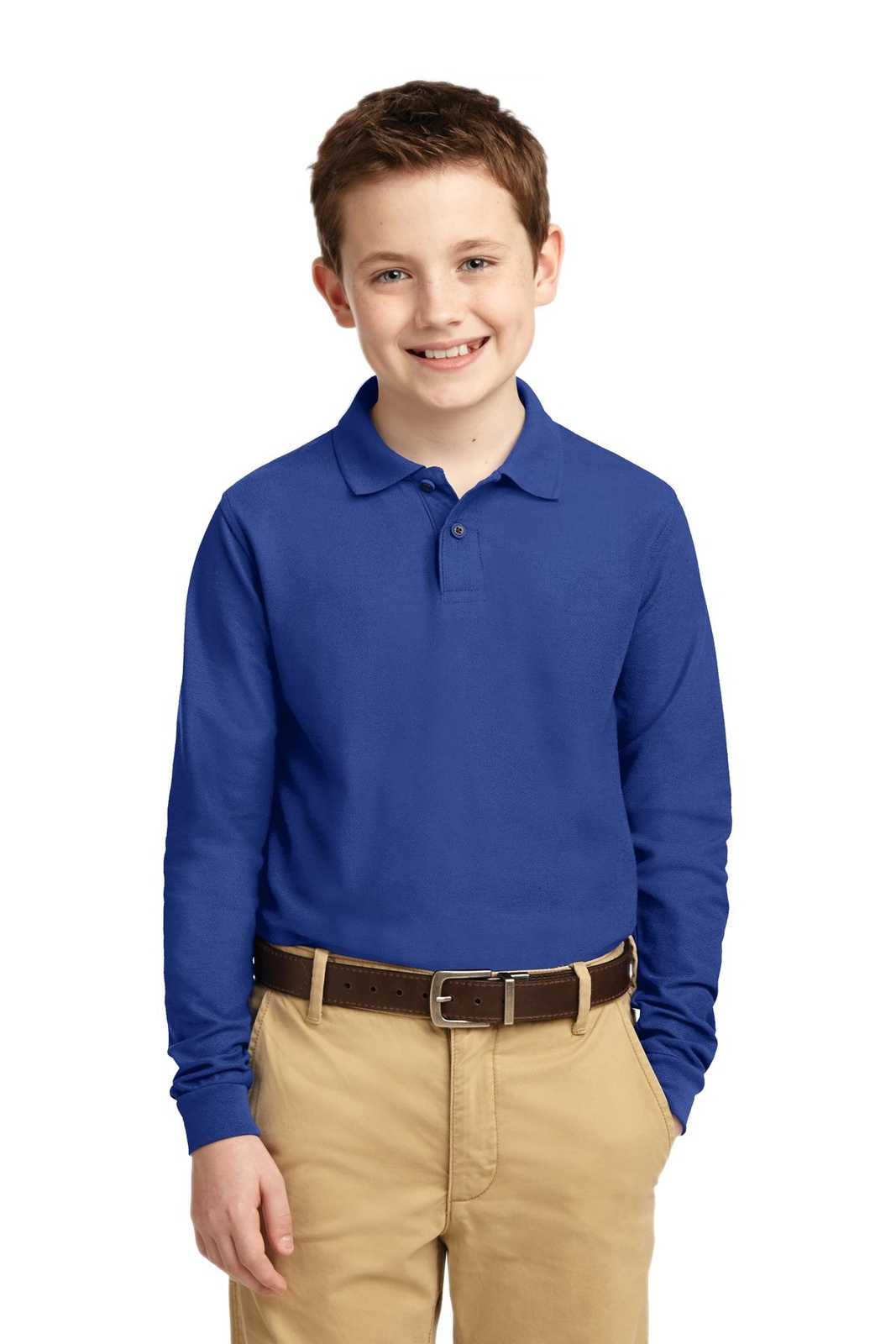 Port Authority Y500LS Youth Long Sleeve Silk Touch Polo - Royal - HIT a Double - 1
