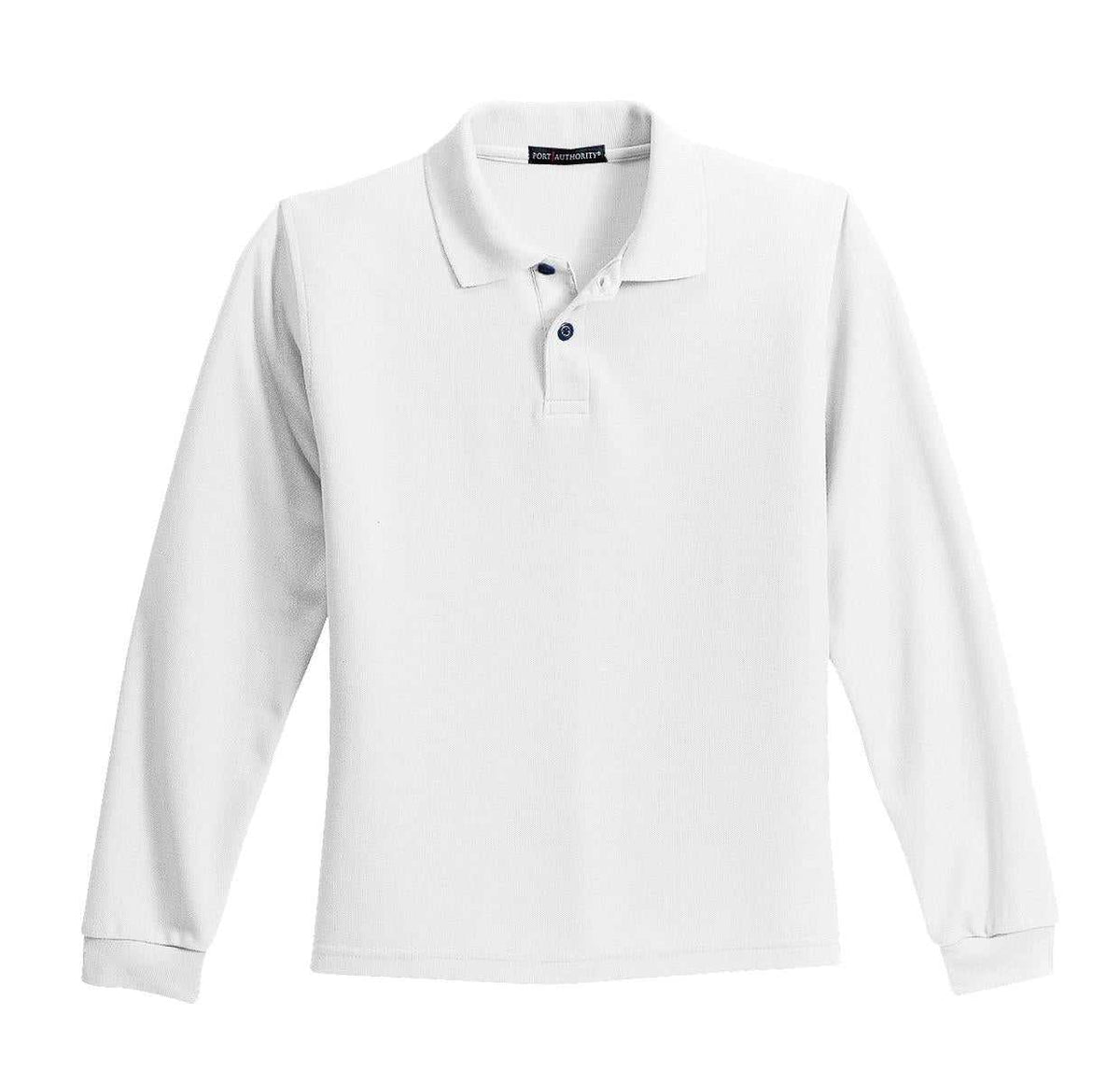 Port Authority Y500LS Youth Long Sleeve Silk Touch Polo - White - HIT a Double - 5