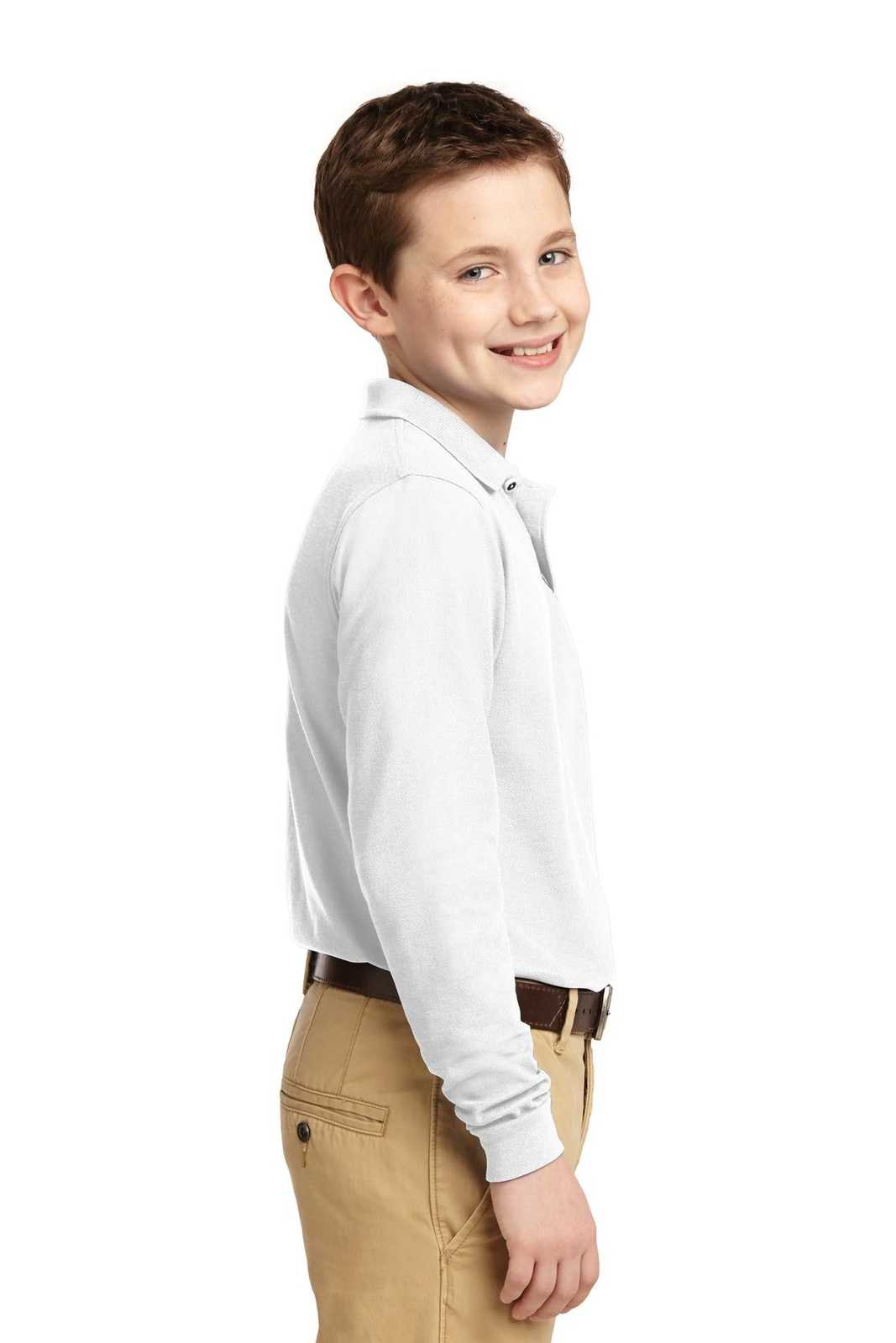 Port Authority Y500LS Youth Long Sleeve Silk Touch Polo - White - HIT a Double - 3