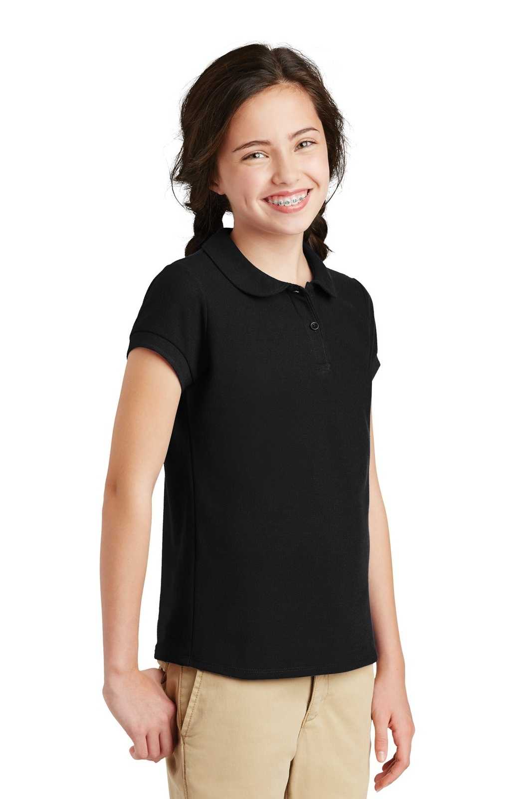 Port Authority YG503 Girls Silk Touch Peter Pan Collar Polo - Black - HIT a Double - 4