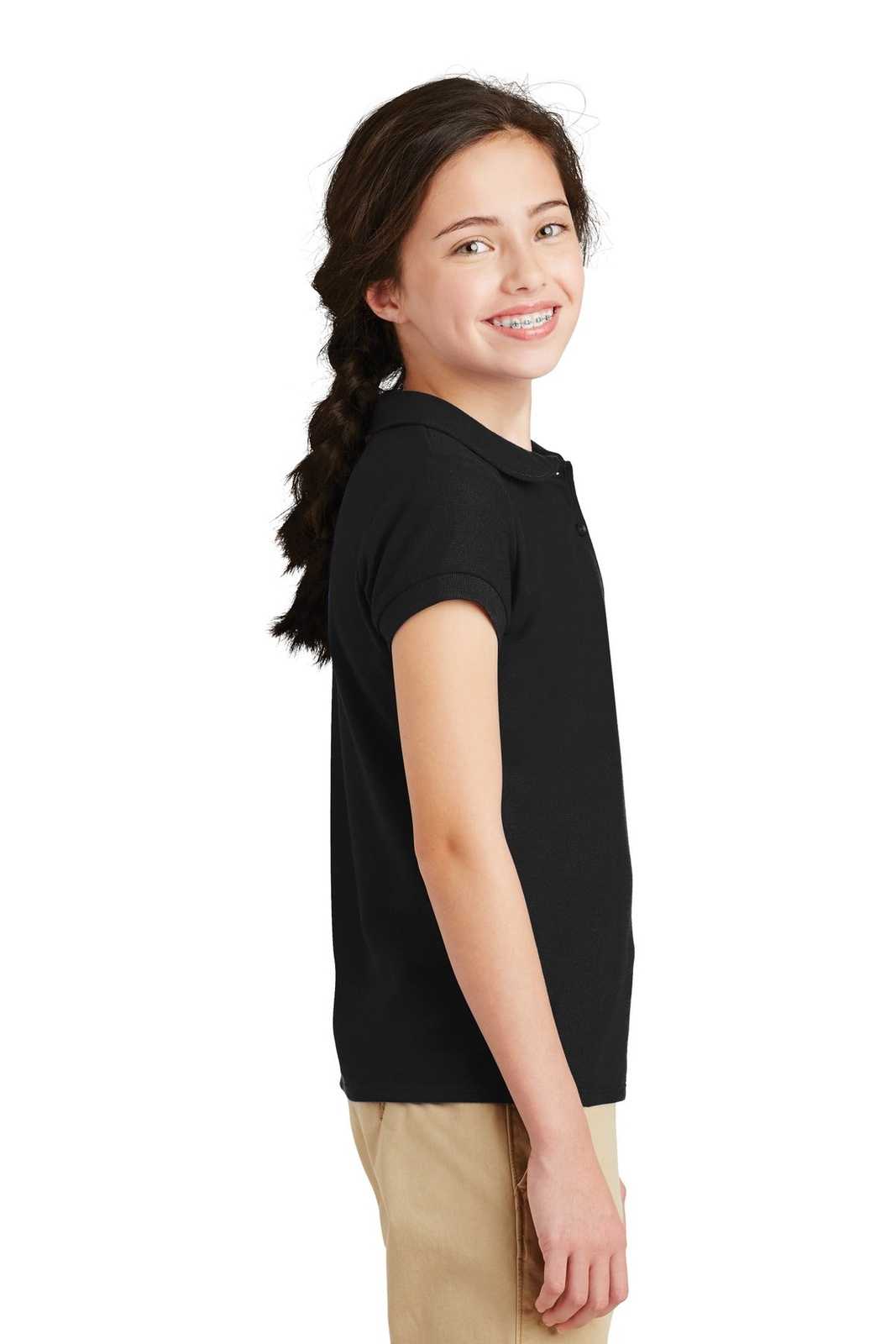 Port Authority YG503 Girls Silk Touch Peter Pan Collar Polo - Black - HIT a Double - 3