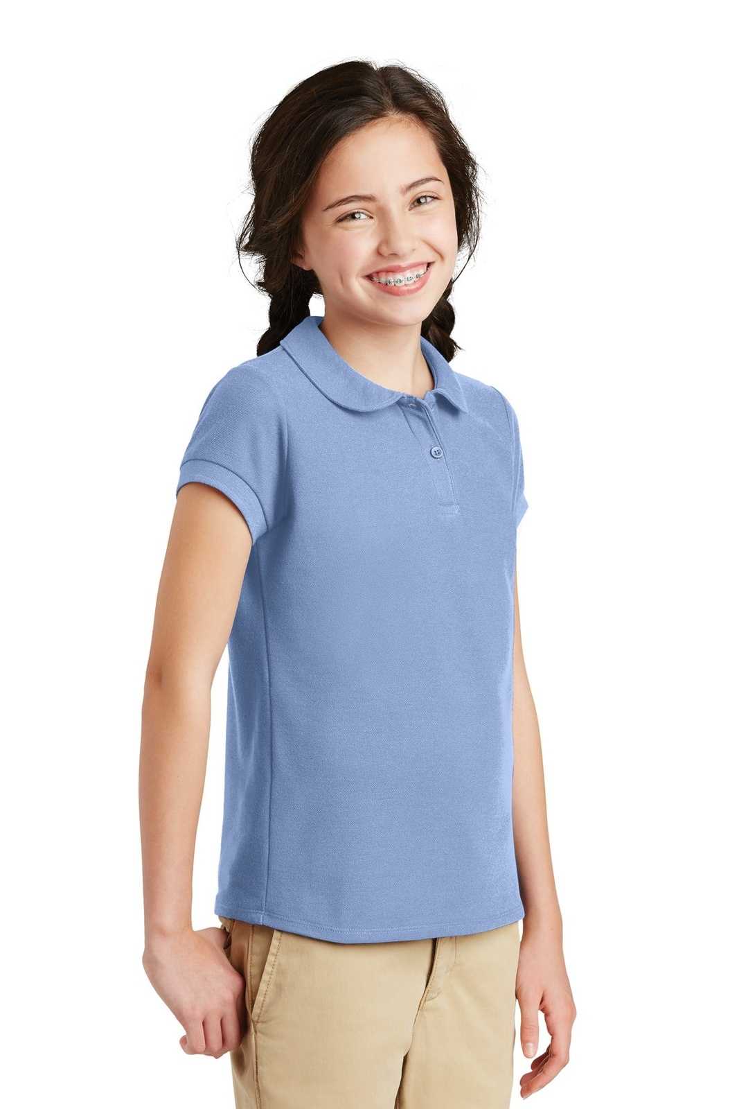 Port Authority YG503 Girls Silk Touch Peter Pan Collar Polo - Light Blue - HIT a Double - 4