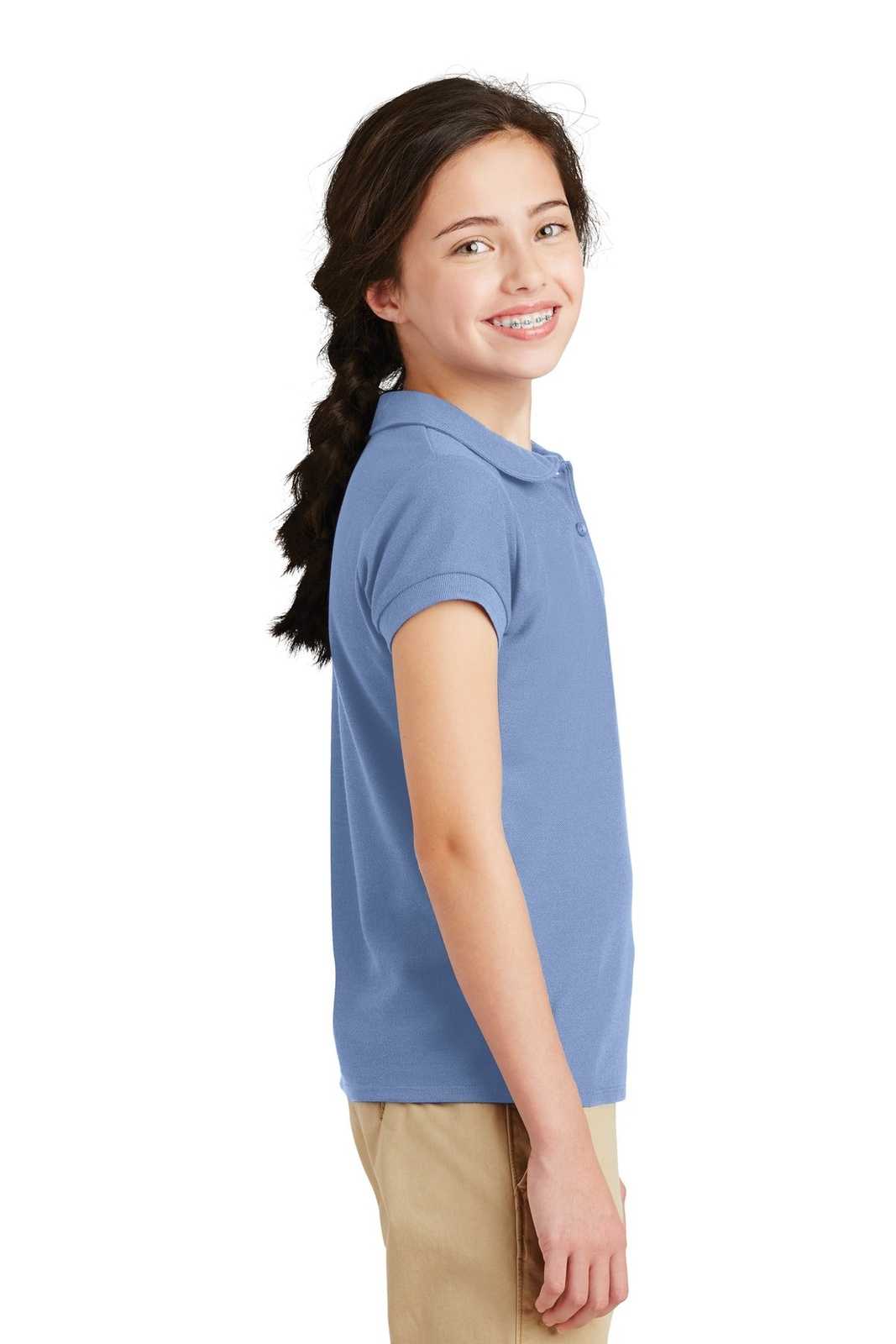 Port Authority YG503 Girls Silk Touch Peter Pan Collar Polo - Light Blue - HIT a Double - 3