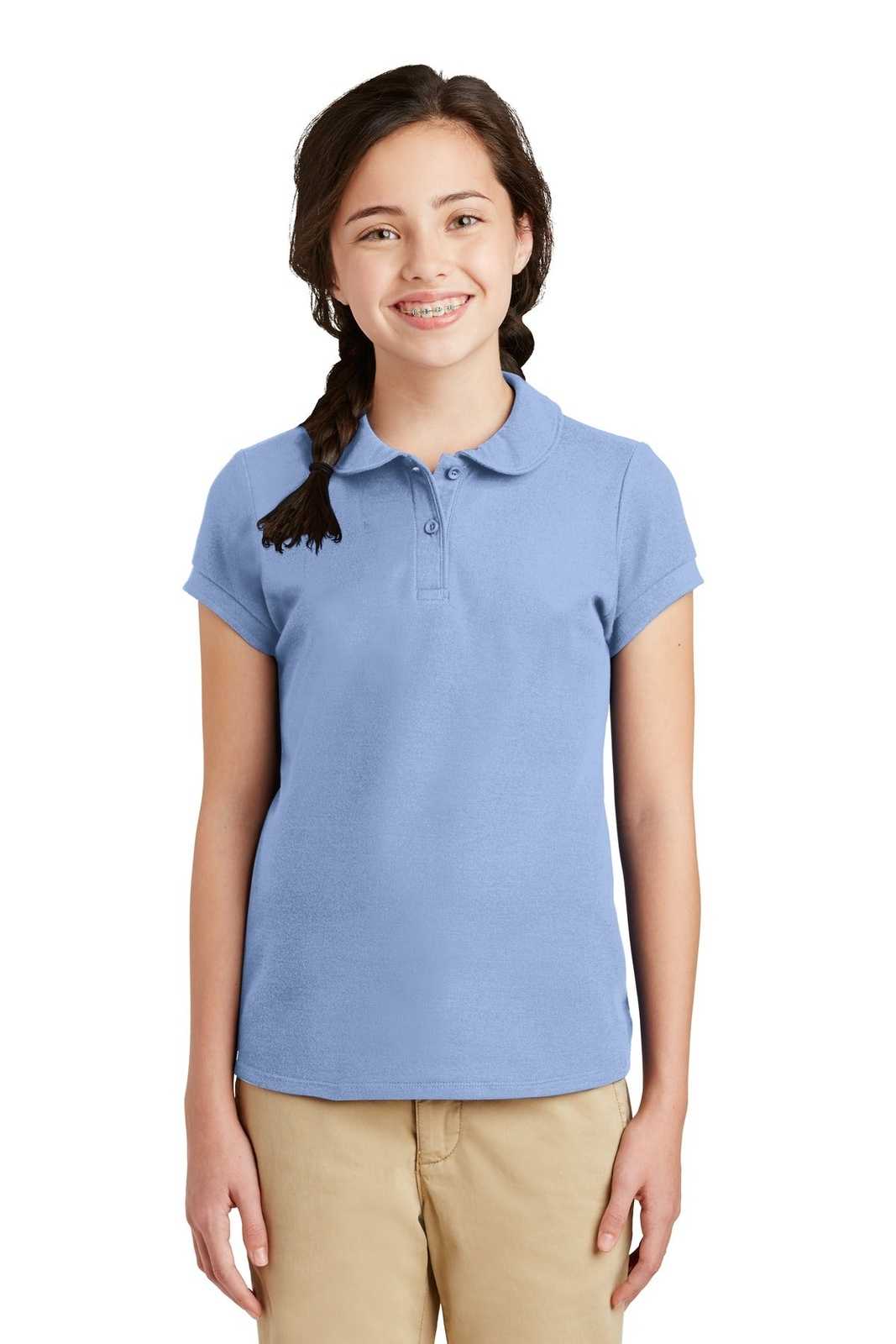 Port Authority YG503 Girls Silk Touch Peter Pan Collar Polo - Light Blue - HIT a Double - 1