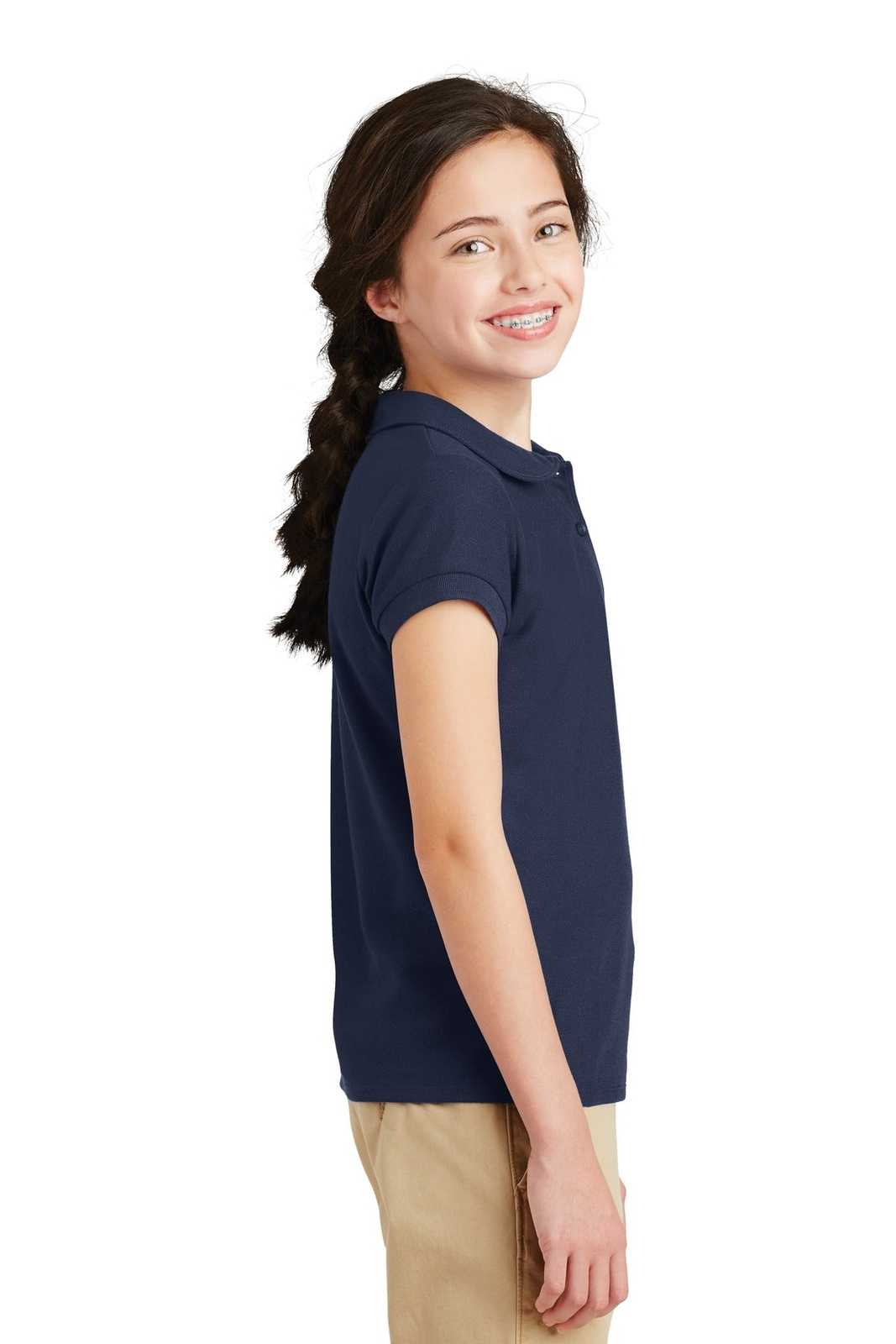 Port Authority YG503 Girls Silk Touch Peter Pan Collar Polo - Navy - HIT a Double - 3
