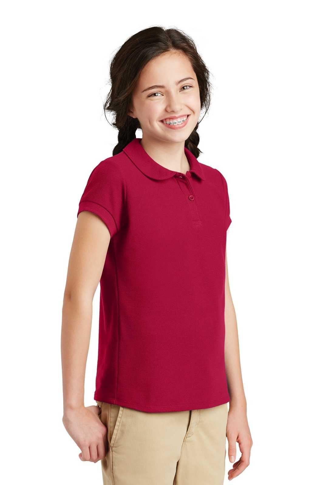 Port Authority YG503 Girls Silk Touch Peter Pan Collar Polo - Red - HIT a Double - 4