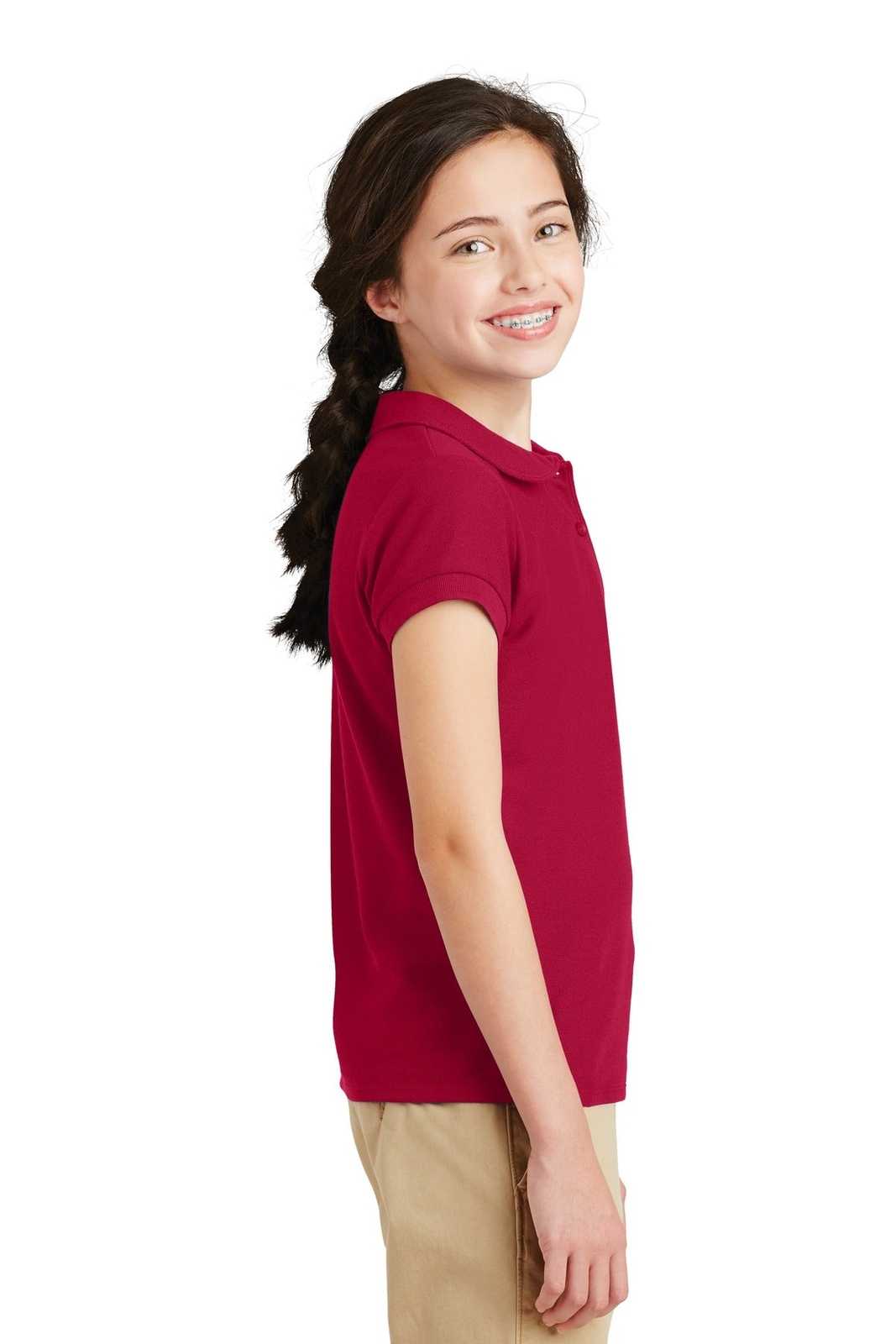 Port Authority YG503 Girls Silk Touch Peter Pan Collar Polo - Red - HIT a Double - 3