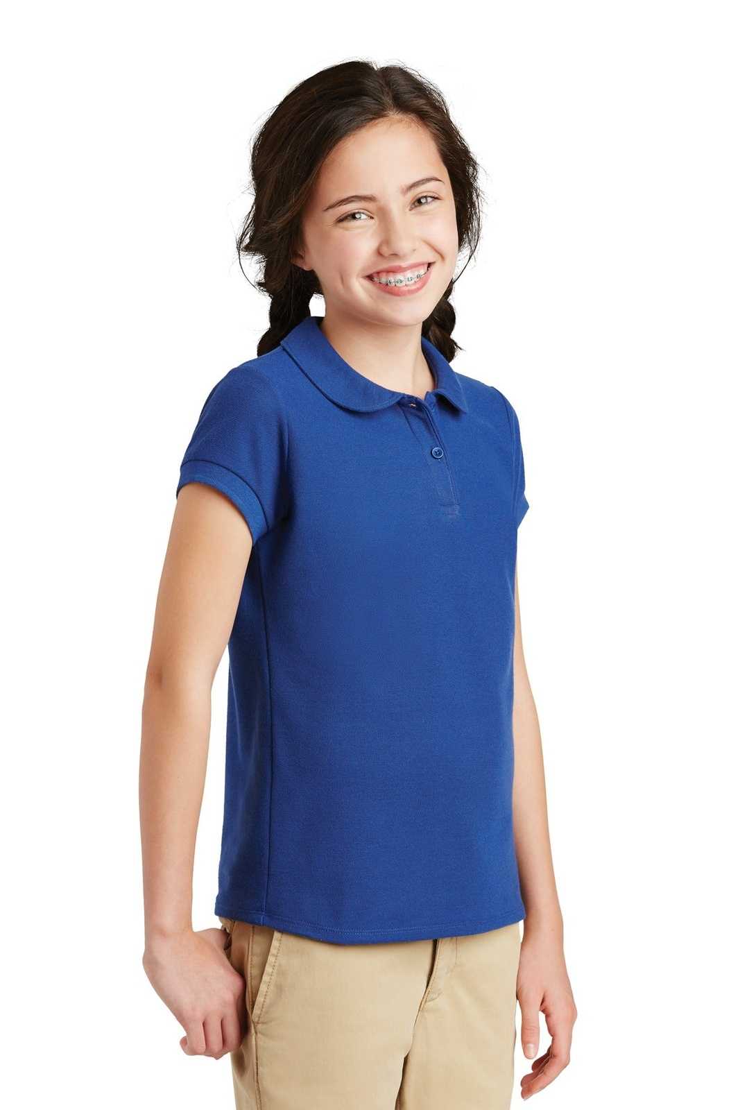 Port Authority YG503 Girls Silk Touch Peter Pan Collar Polo - Royal - HIT a Double - 4